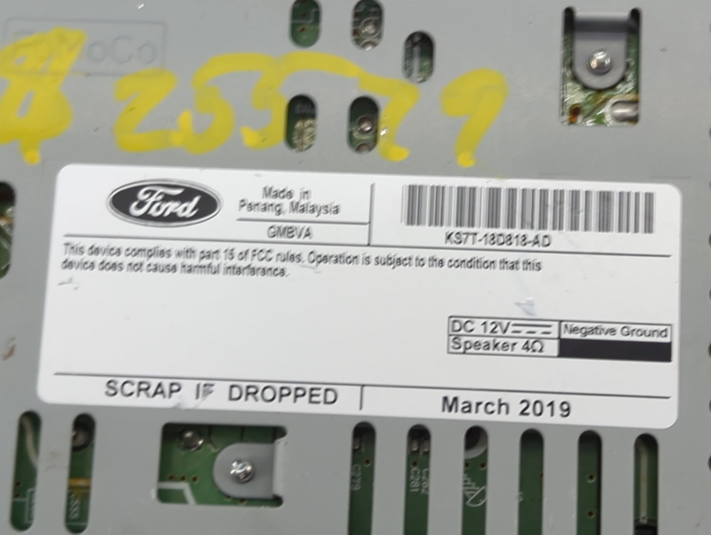 2019 Ford Fusion Radio AM FM Cd Player Receiver Replacement P/N:KS7T-18D818-AD CQ-HJ16N04MC Fits OEM Used Auto Parts - Oemus