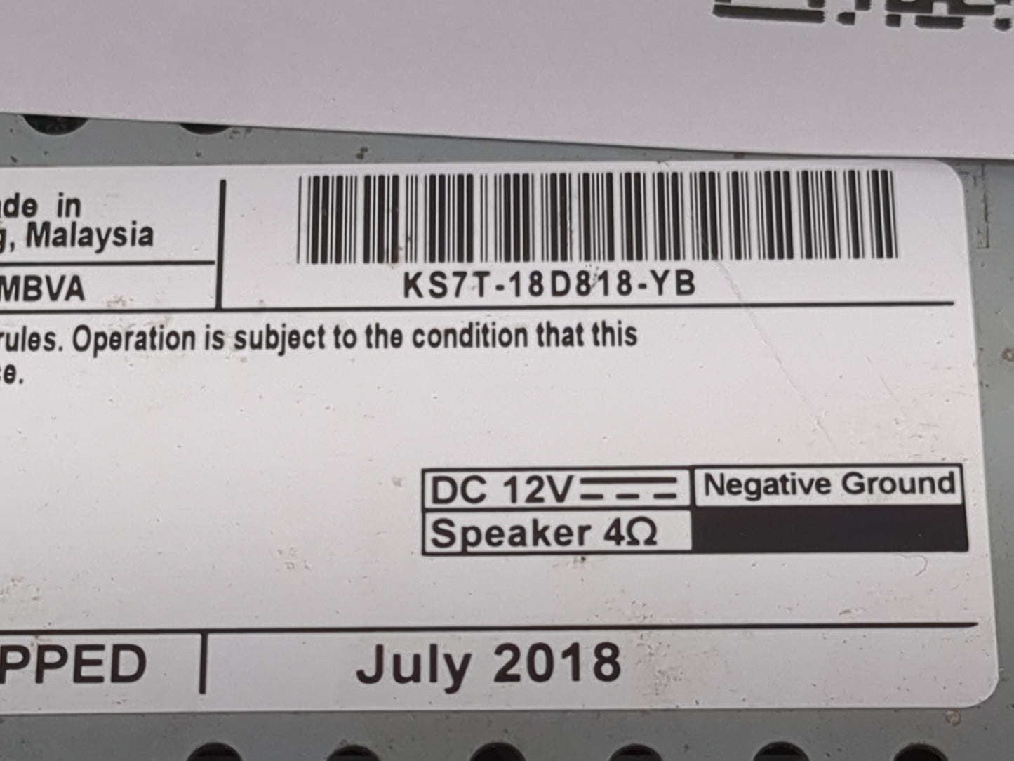 2019-2020 Ford Fusion Radio AM FM Cd Player Receiver Replacement P/N:KS7T-18D818-YB Fits Fits 2019 2020 OEM Used Auto Parts 