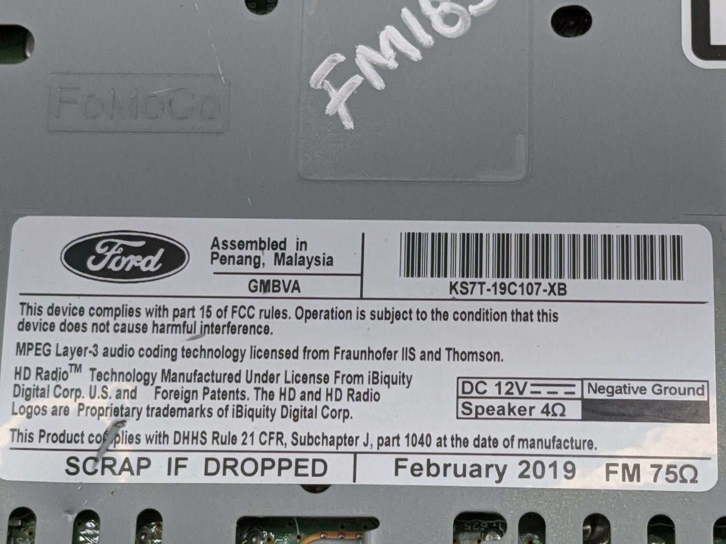 2017-2020 Ford Fusion Radio AM FM Cd Player Receiver Replacement P/N:KS7T-19C107-XB CQ-HJ18N5A4MA Fits Fits 2017 2018 2019 2