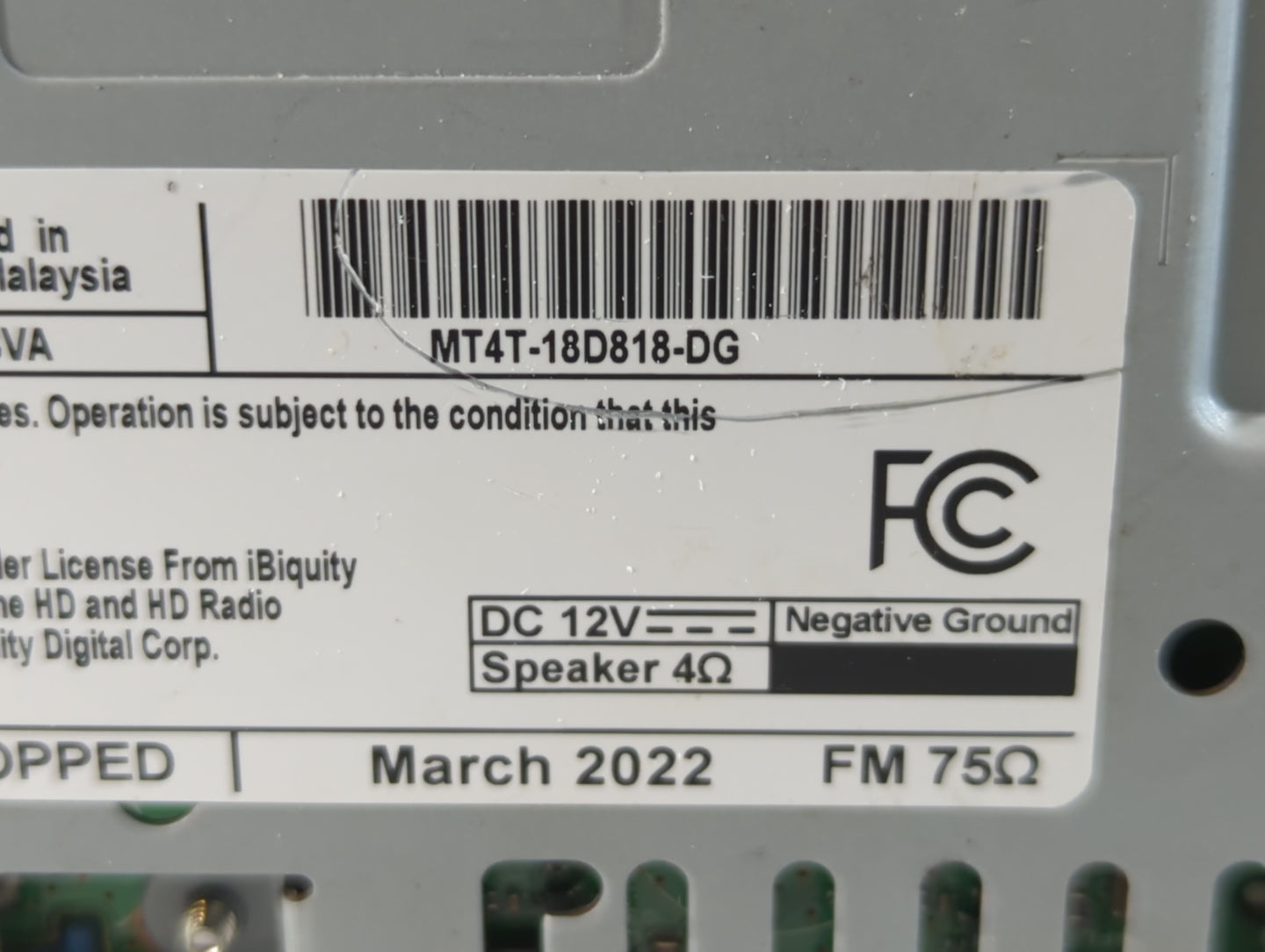 2019 Ford Fusion Radio AM FM Cd Player Receiver Replacement P/N:MT4T-18D818-DG Fits OEM Used Auto Parts - Oemusedautoparts1.