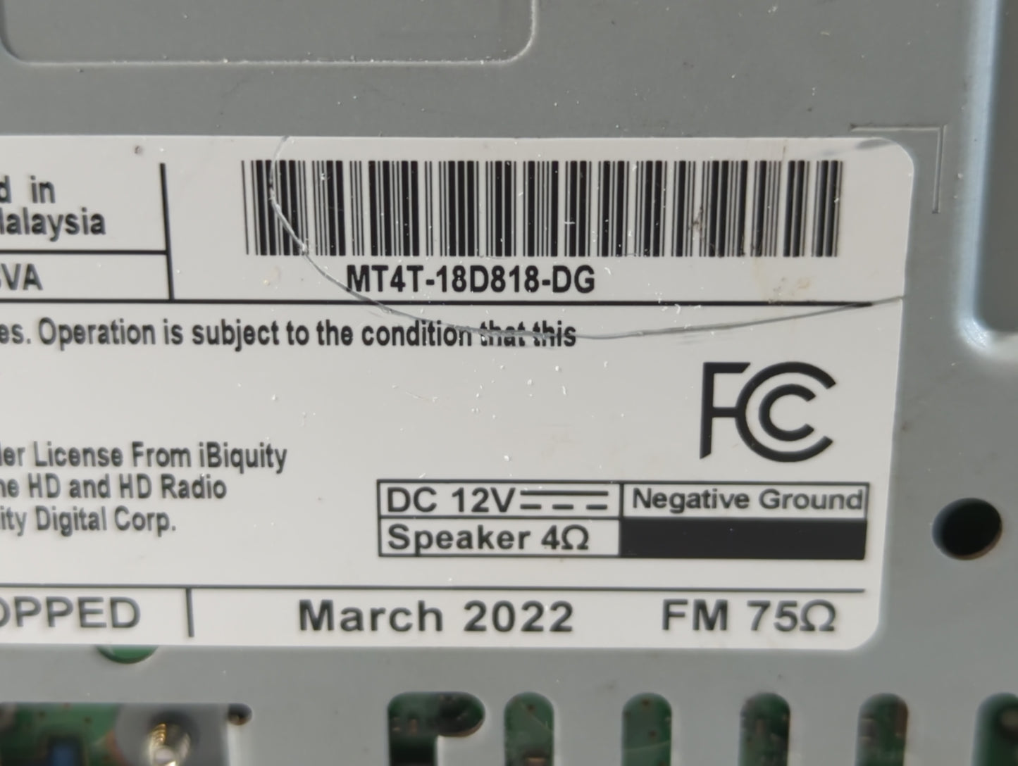 2019 Ford Fusion Radio AM FM Cd Player Receiver Replacement P/N:MT4T-18D818-DG Fits OEM Used Auto Parts - Oemusedautoparts1.