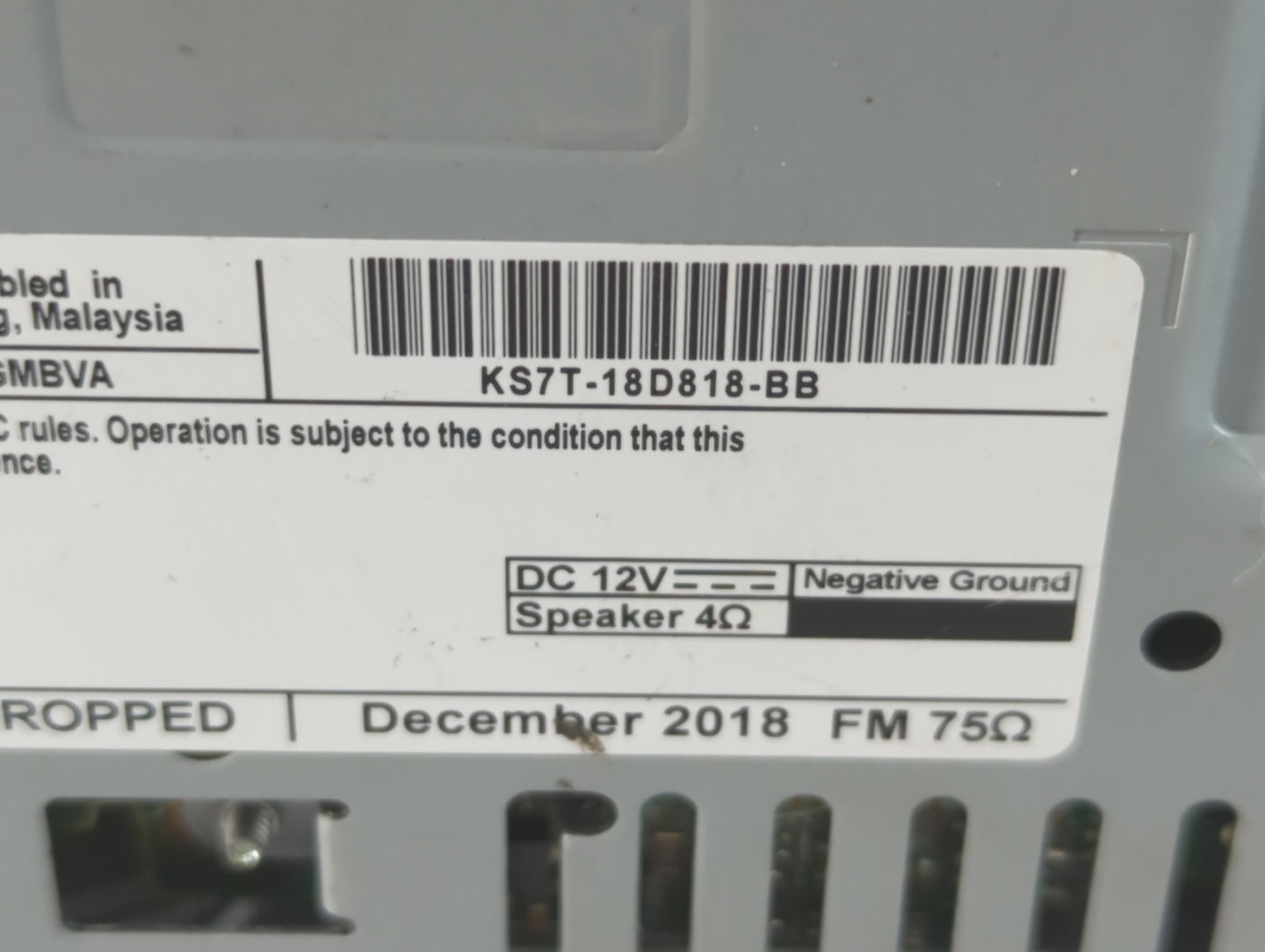 2019 Ford Fusion Radio AM FM Cd Player Receiver Replacement P/N:KS7T-18D818-BB Fits OEM Used Auto Parts - Oemusedautoparts1.