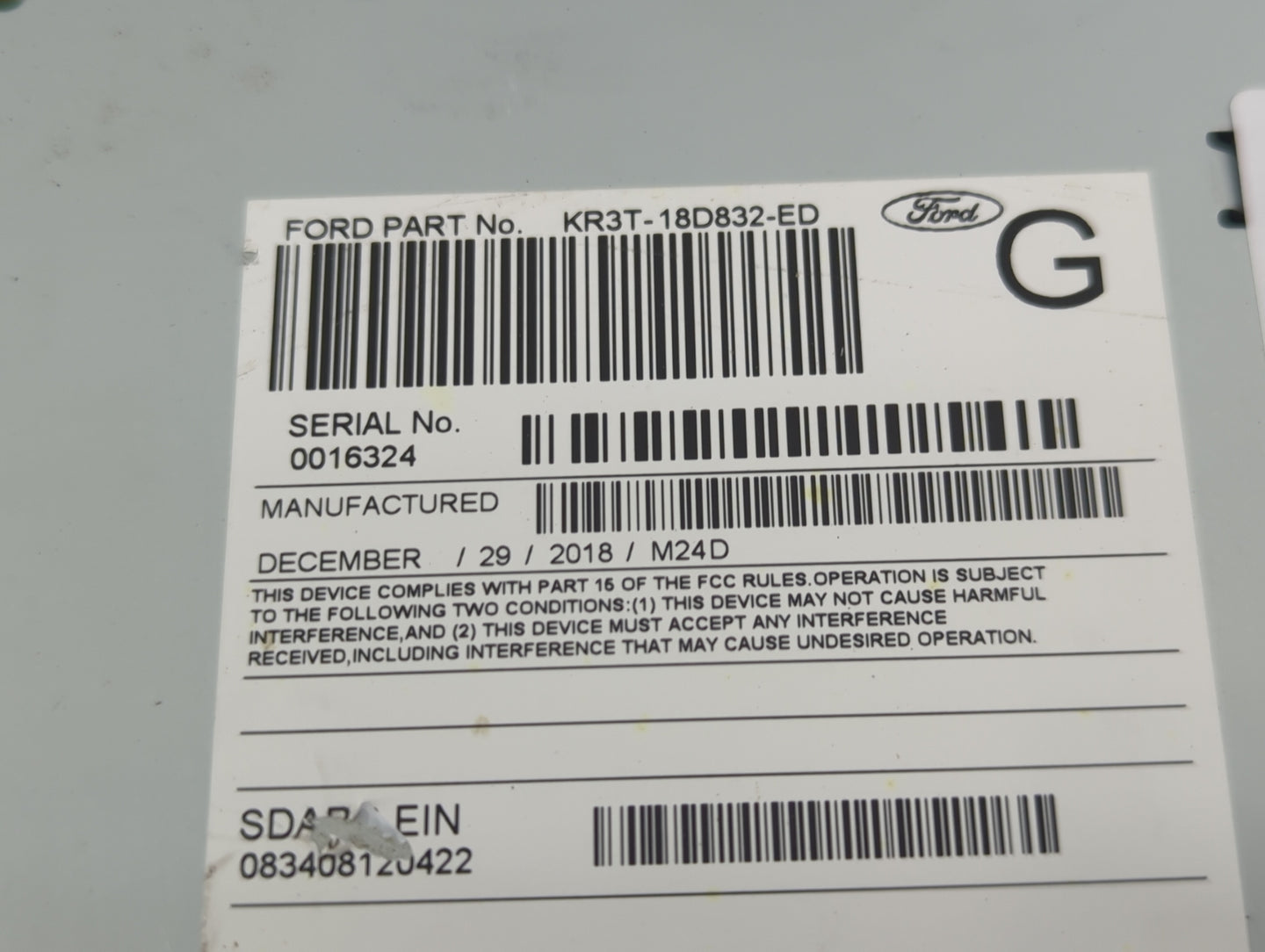 2019 Ford Mustang Radio AM FM Cd Player Receiver Replacement P/N:KR3T-18D832-ED RU-9751S-C Fits OEM Used Auto Parts - Oemuse