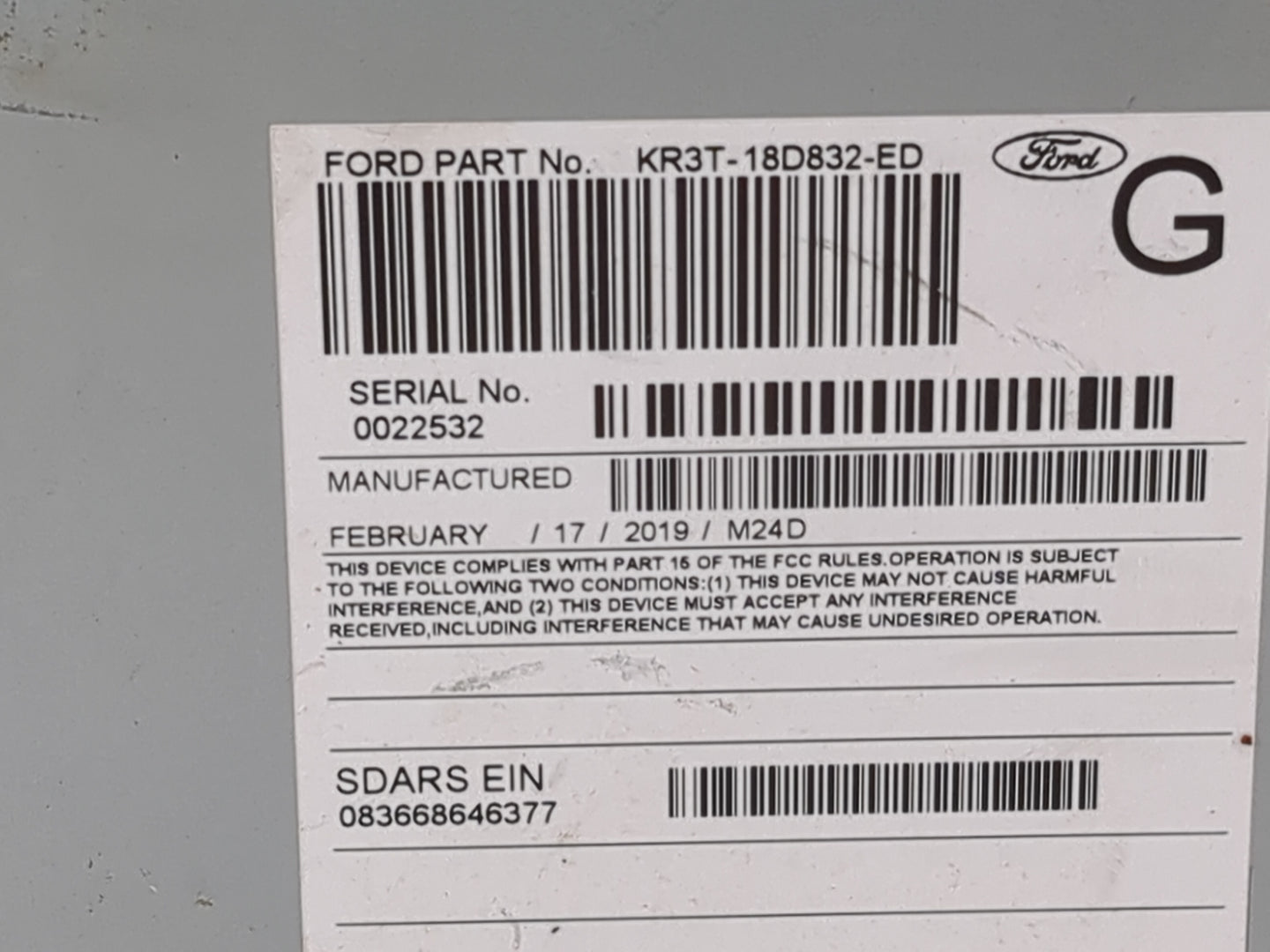 2019 Ford Mustang Radio AM FM Cd Player Receiver Replacement P/N:RU-9751S-C KR3T-18D832-ED Fits OEM Used Auto Parts - Oemuse