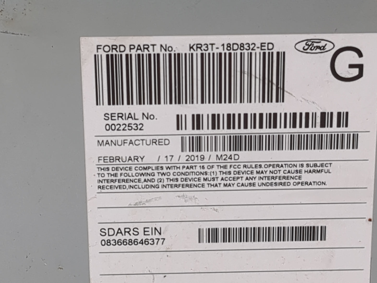 2019 Ford Mustang Radio AM FM Cd Player Receiver Replacement P/N:RU-9751S-C KR3T-18D832-ED Fits OEM Used Auto Parts - Oemuse