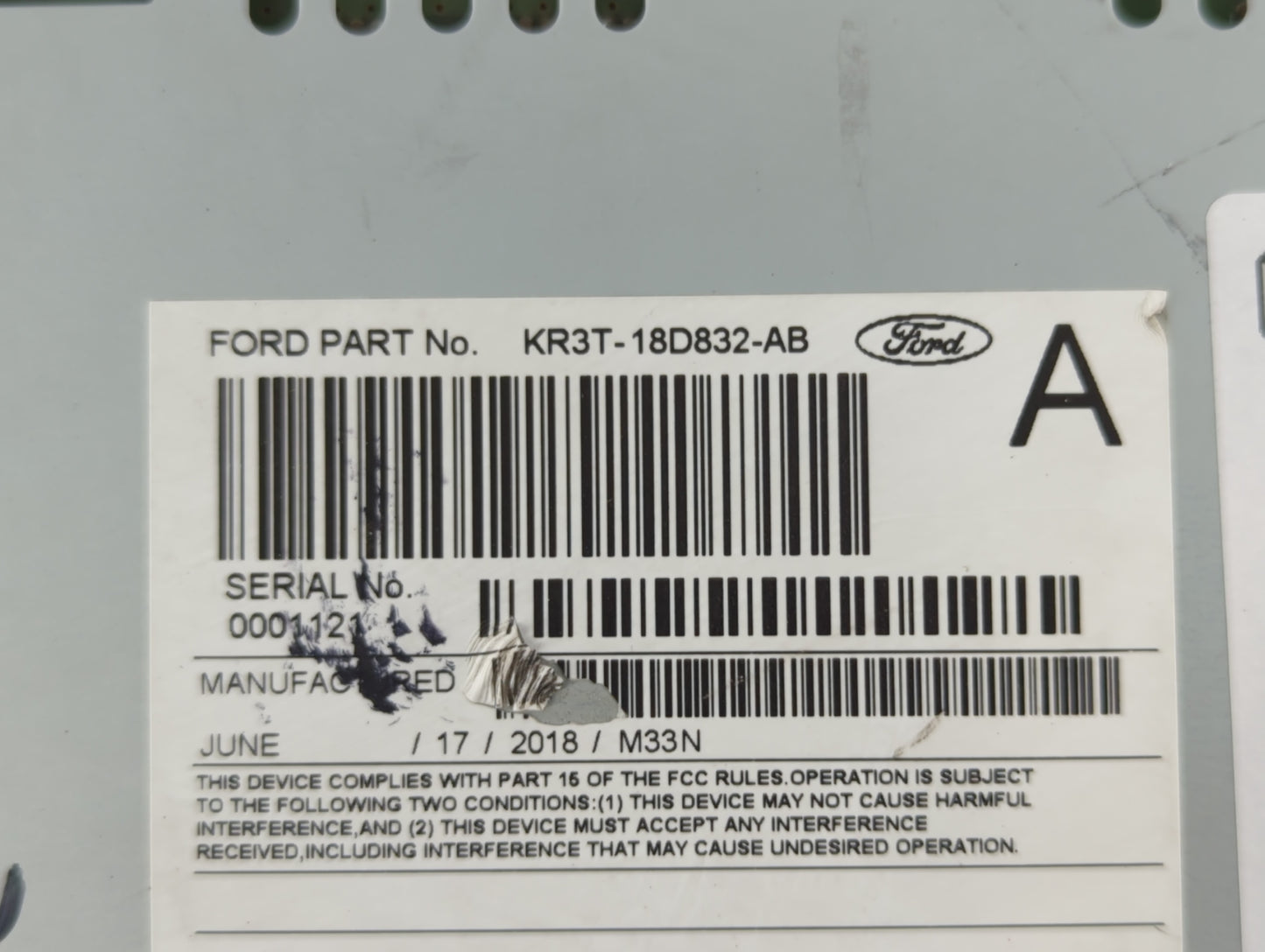 2019-2022 Ford Mustang Radio AM FM Cd Player Receiver Replacement P/N:KR3T-18D832-AB Fits Fits 2019 2020 2021 2022 OEM Used 