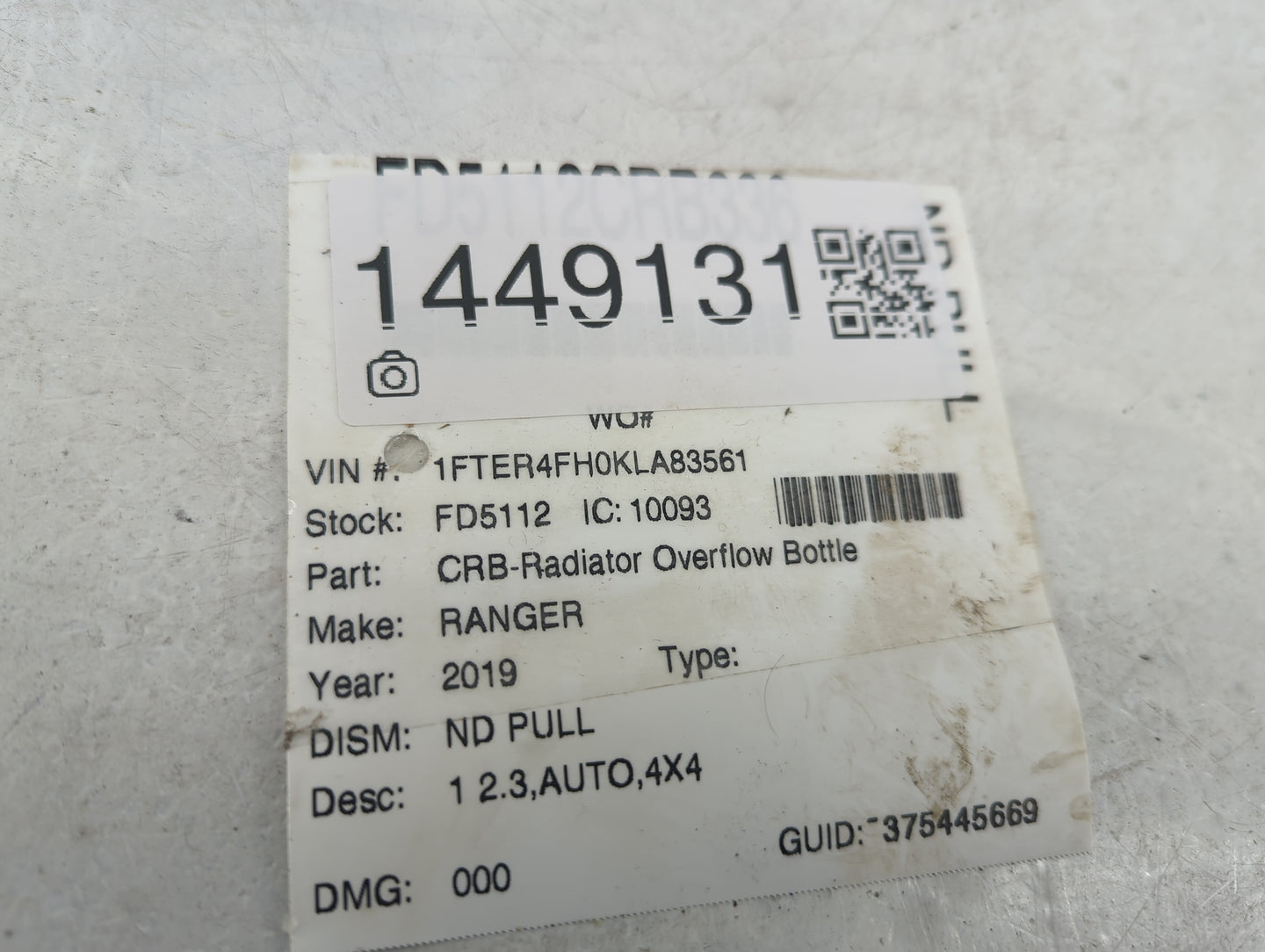 2019-2022 Ford Ranger Radiator Coolant Overflow Expansion Tank Bottle - Oemusedautoparts1.com