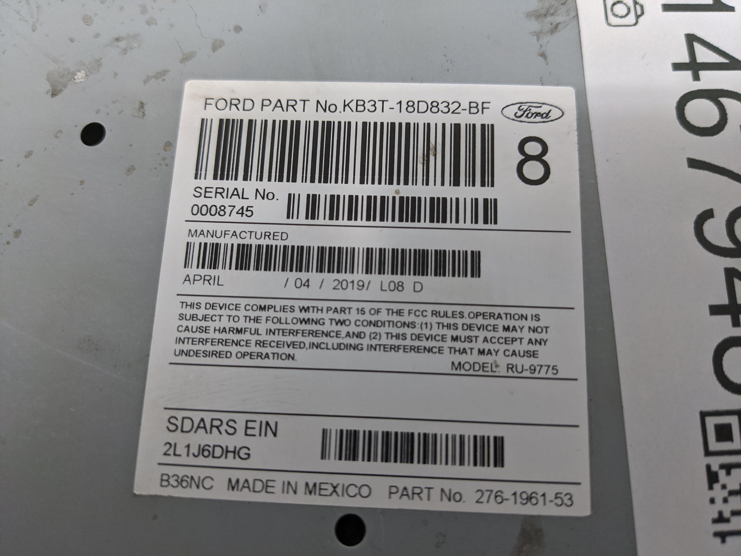 2019-2022 Ford Ranger Radio AM FM Cd Player Receiver Replacement P/N:KB3T-18D832-BF RU-9775C-B Fits Fits 2019 2020 2021 2022