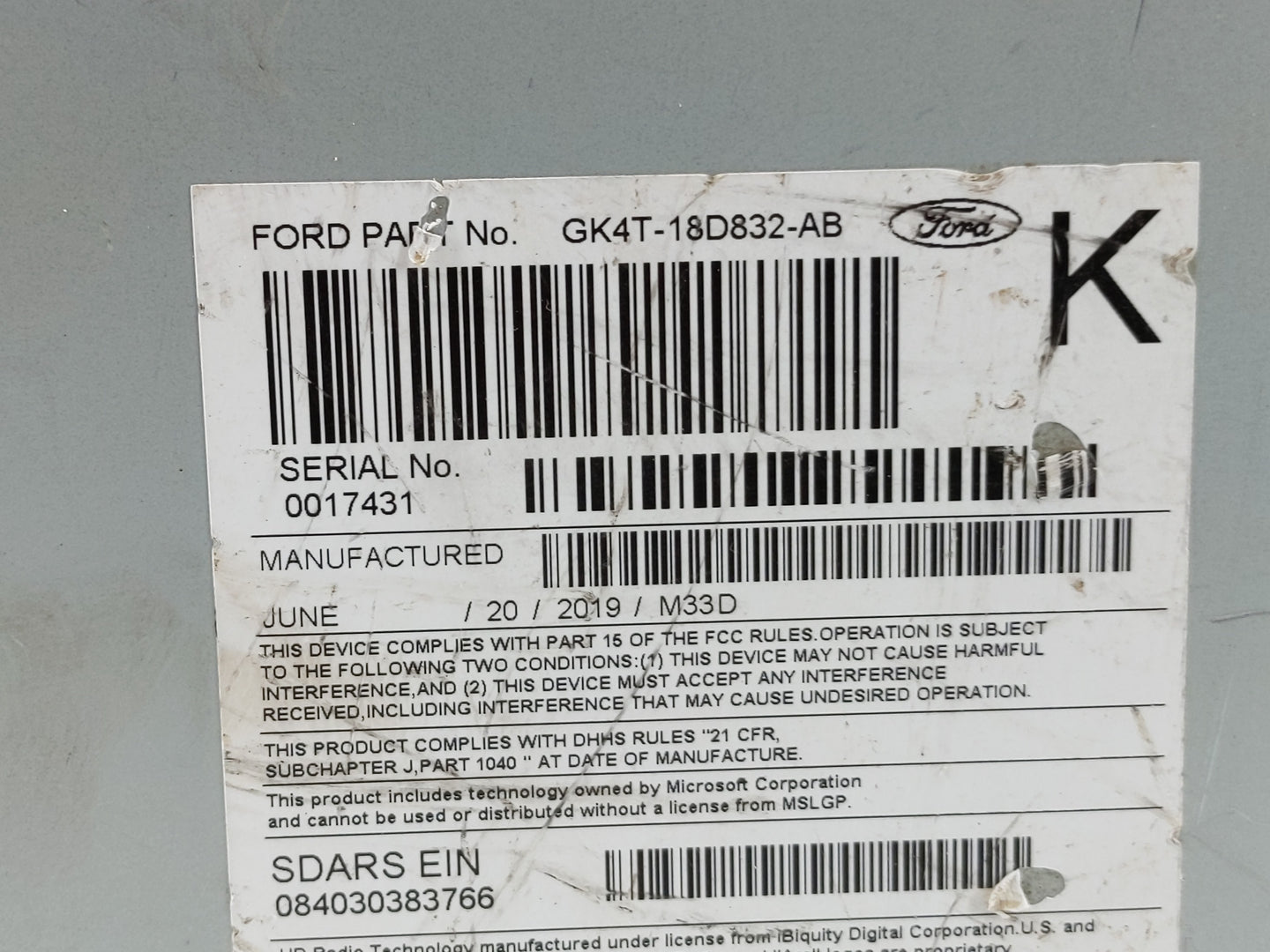 2017-2019 Ford Transit-250 Radio AM FM Cd Player Receiver Replacement P/N:GK4T-18D832-AB Fits Fits 2017 2018 2019 OEM Used A