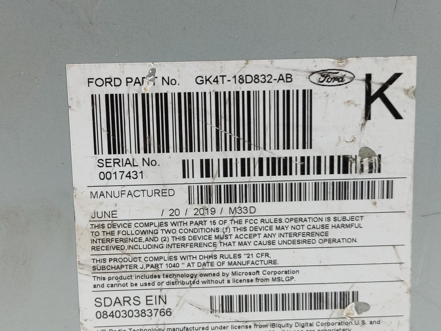 2017-2019 Ford Transit-250 Radio AM FM Cd Player Receiver Replacement P/N:GK4T-18D832-AB Fits Fits 2017 2018 2019 OEM Used A