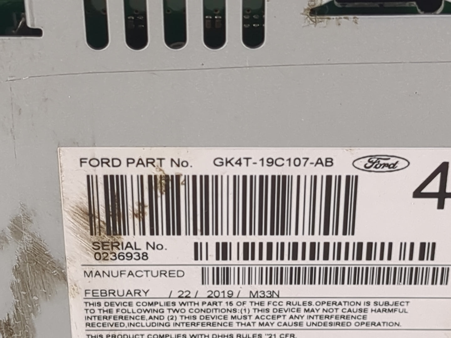 2019 Ford Transit 250 Radio AM FM Cd Player Receiver Replacement P/N:PU-3900V-G GK4T-19C107-AB Fits Fits 2017 2018 OEM Used 