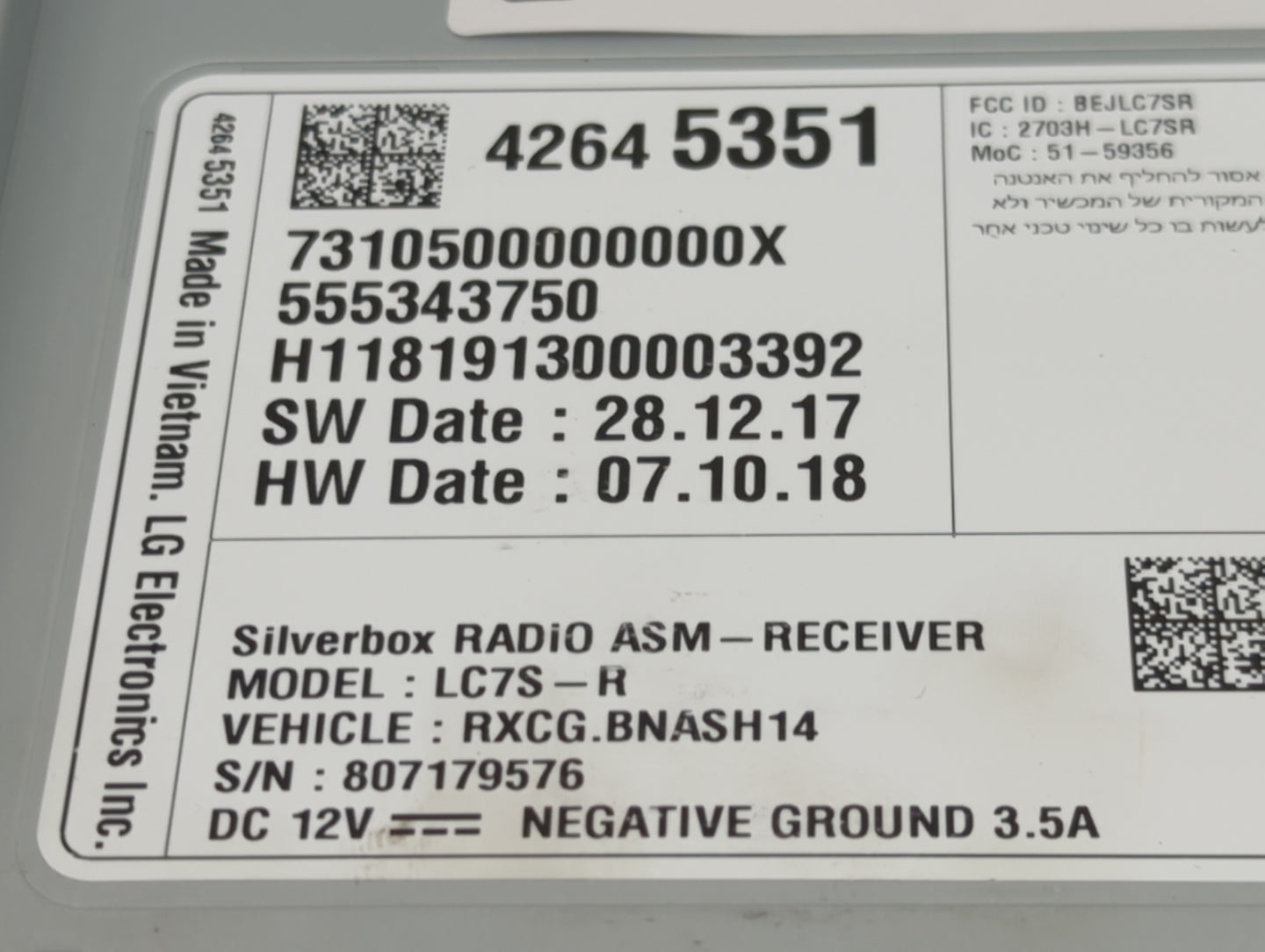 2018-2019 Gmc Acadia Radio AM FM Cd Player Receiver Replacement P/N:42645351 555343750, LC7S-R Fits Fits 2018 2019 2020 OEM 