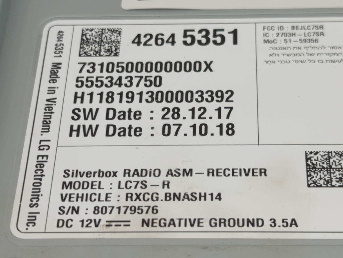 2018-2019 Gmc Acadia Radio AM FM Cd Player Receiver Replacement P/N:42645351 555343750, LC7S-R Fits Fits 2018 2019 2020 OEM 