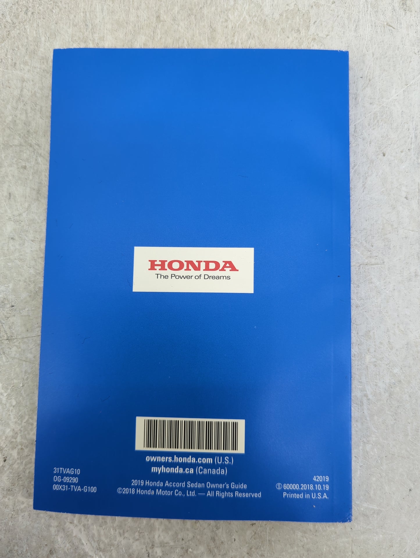 2019 Honda Accord Owners Manual Book Guide P/N:00X31-TVA-G100 OEM Used Auto Parts - Oemusedautoparts1.com