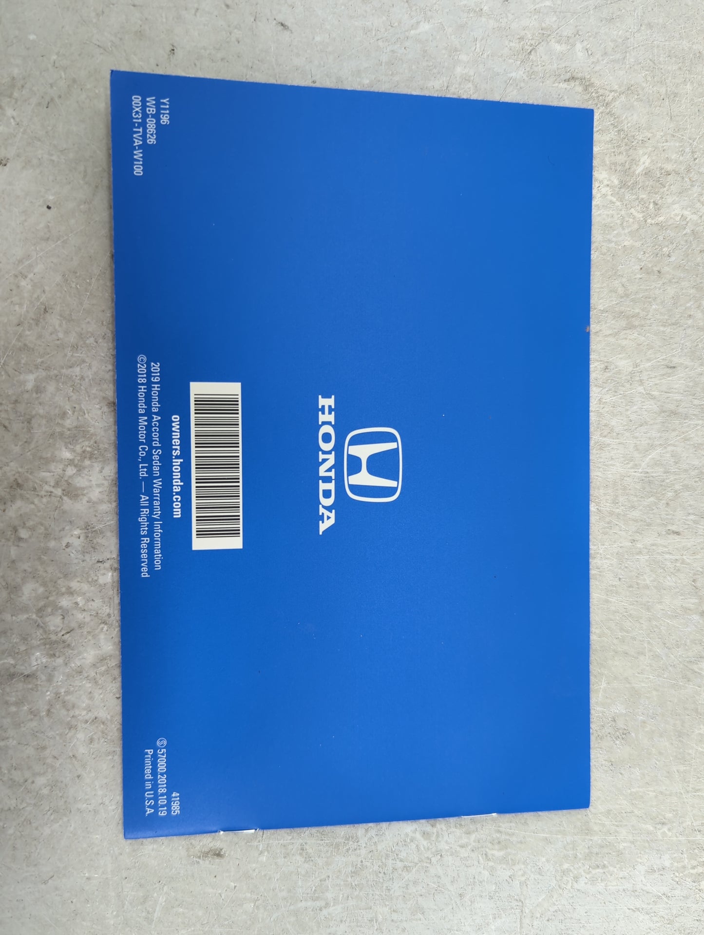 2019 Honda Accord Owners Manual Book Guide P/N:00X31-TVA-G100 OEM Used Auto Parts - Oemusedautoparts1.com
