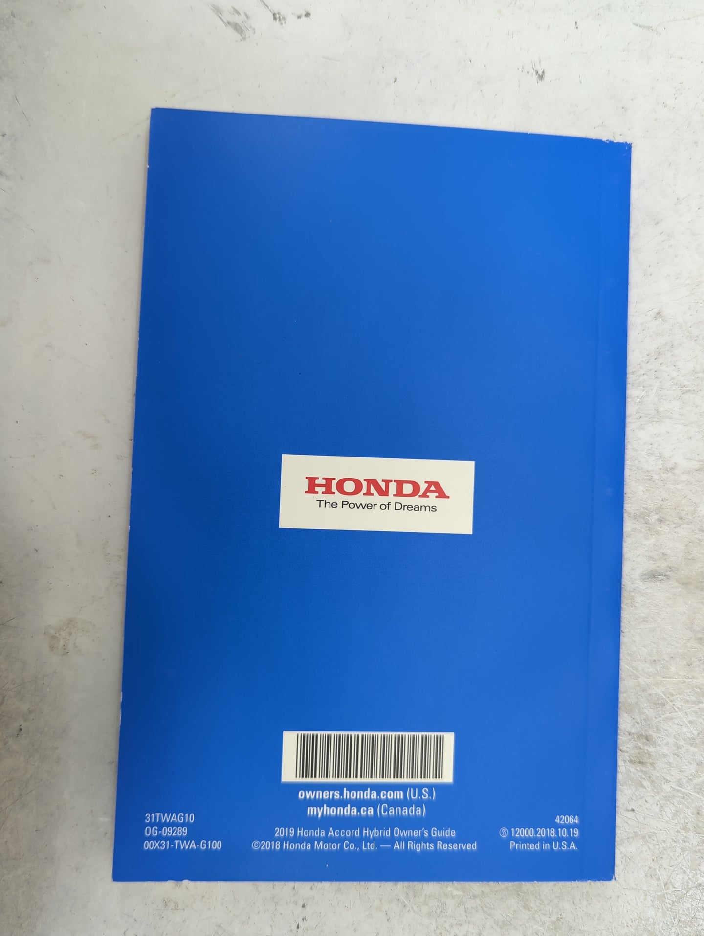 2019 Honda Accord Owners Manual Book Guide P/N:31TWAG10 OG-09289, 00X31-TWA-G100 OEM Used Auto Parts - Oemusedautoparts1.com
