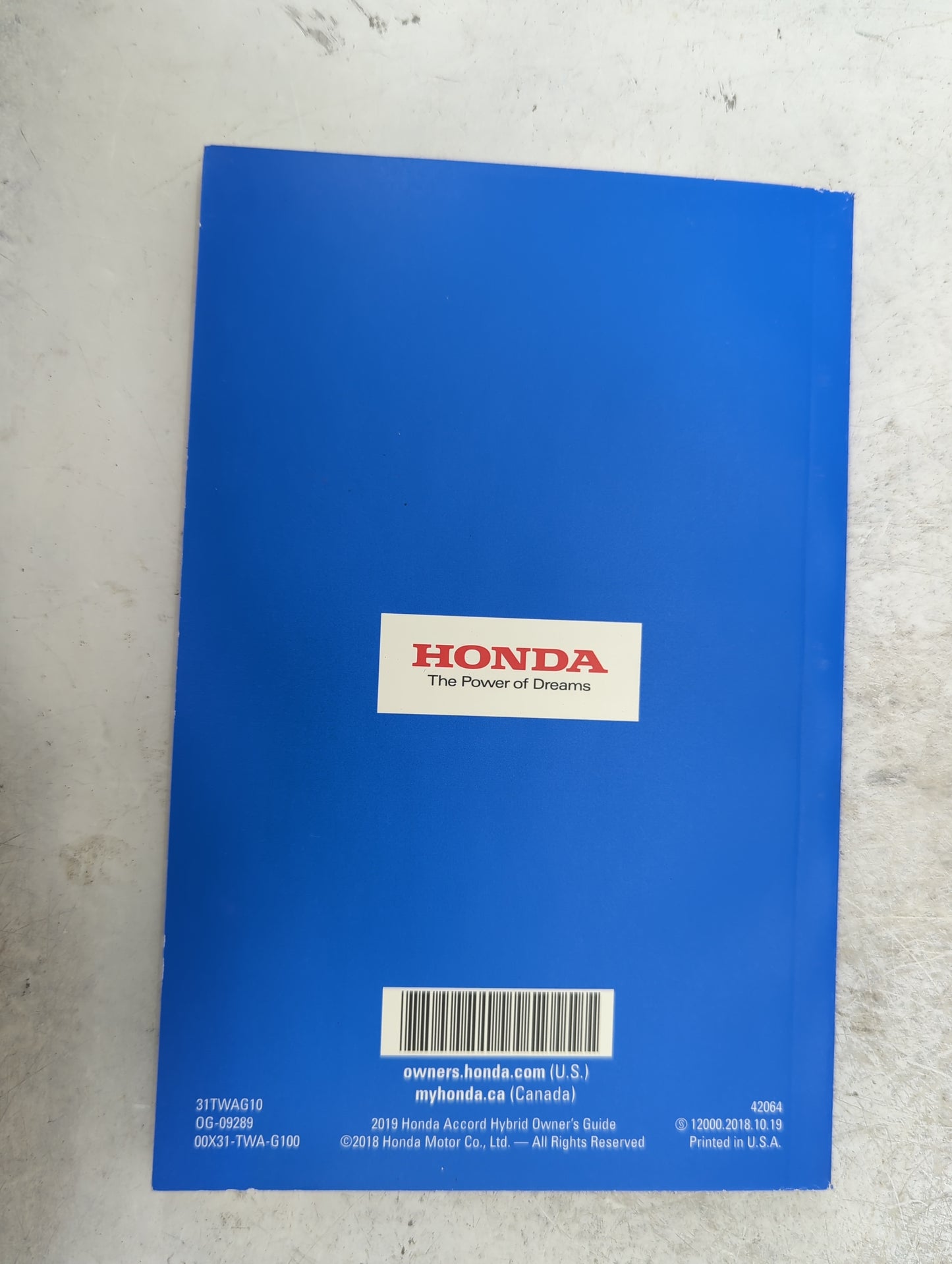 2019 Honda Accord Owners Manual Book Guide P/N:31TWAG10 OG-09289, 00X31-TWA-G100 OEM Used Auto Parts - Oemusedautoparts1.com