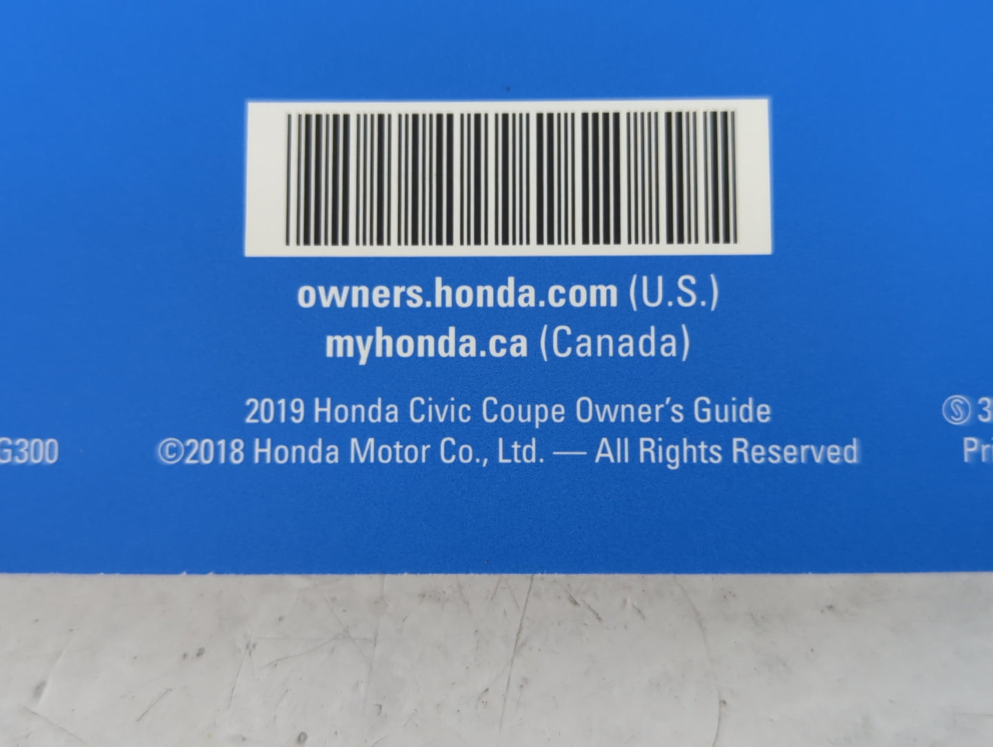 2019 Honda Civic Owners Manual Book Guide P/N:00X31-TBG-G300 OEM Used Auto Parts - Oemusedautoparts1.com