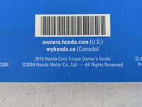 2019 Honda Civic Owners Manual Book Guide P/N:00X31-TBG-G300 OEM Used Auto Parts - Oemusedautoparts1.com