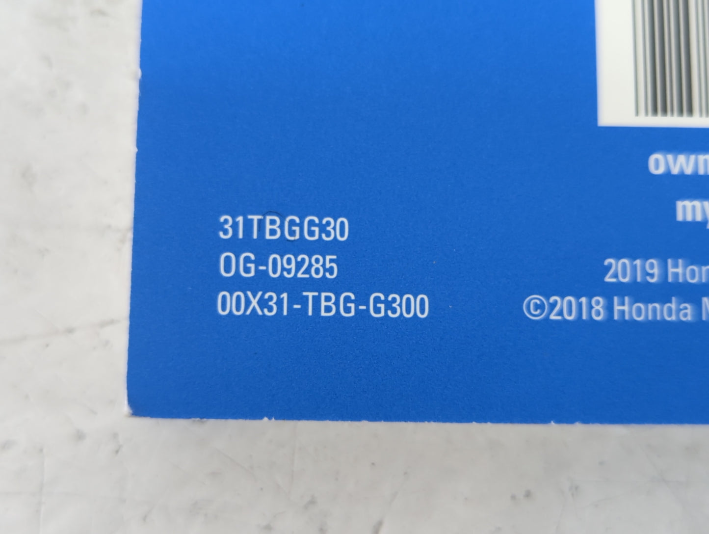 2019 Honda Civic Owners Manual Book Guide P/N:00X31-TBG-G300 OEM Used Auto Parts - Oemusedautoparts1.com