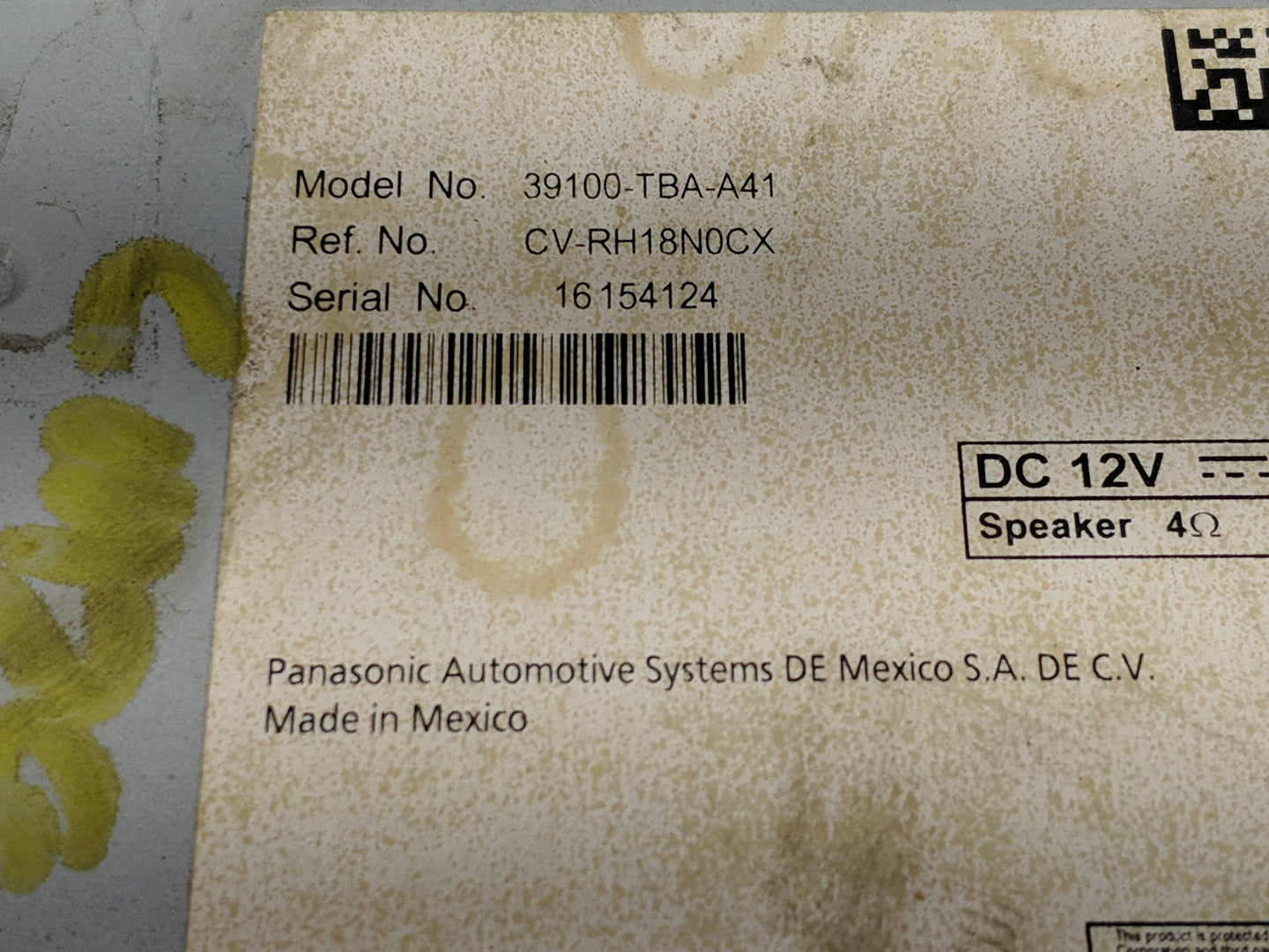 2019-2021 Honda Civic Radio AM FM Cd Player Receiver Replacement P/N:39100-TBA-A41 Fits Fits 2019 2020 2021 OEM Used Auto Pa