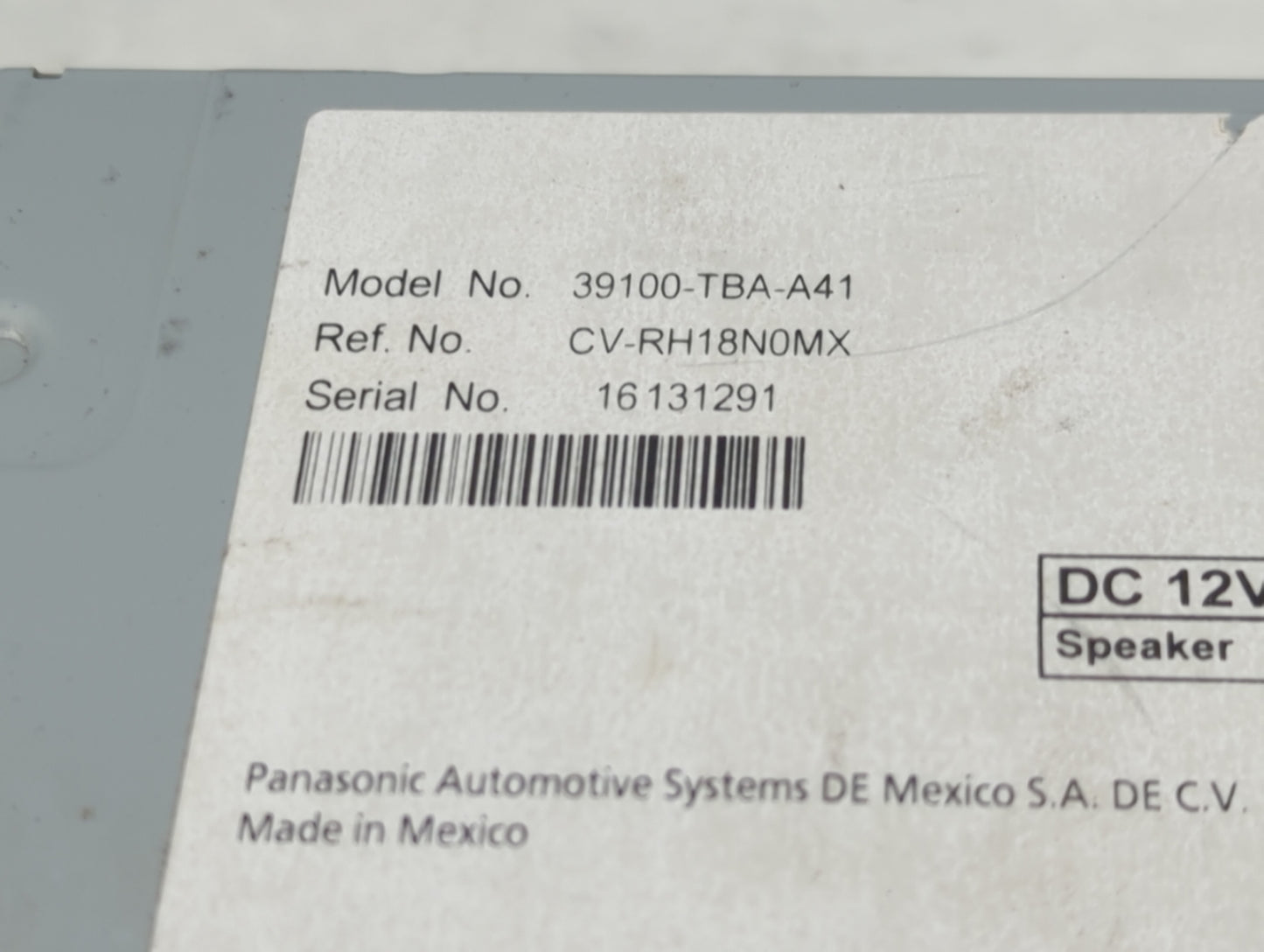 2019-2021 Honda Civic Radio AM FM Cd Player Receiver Replacement P/N:39100-TBA-A41 Fits Fits 2019 2020 2021 OEM Used Auto Pa