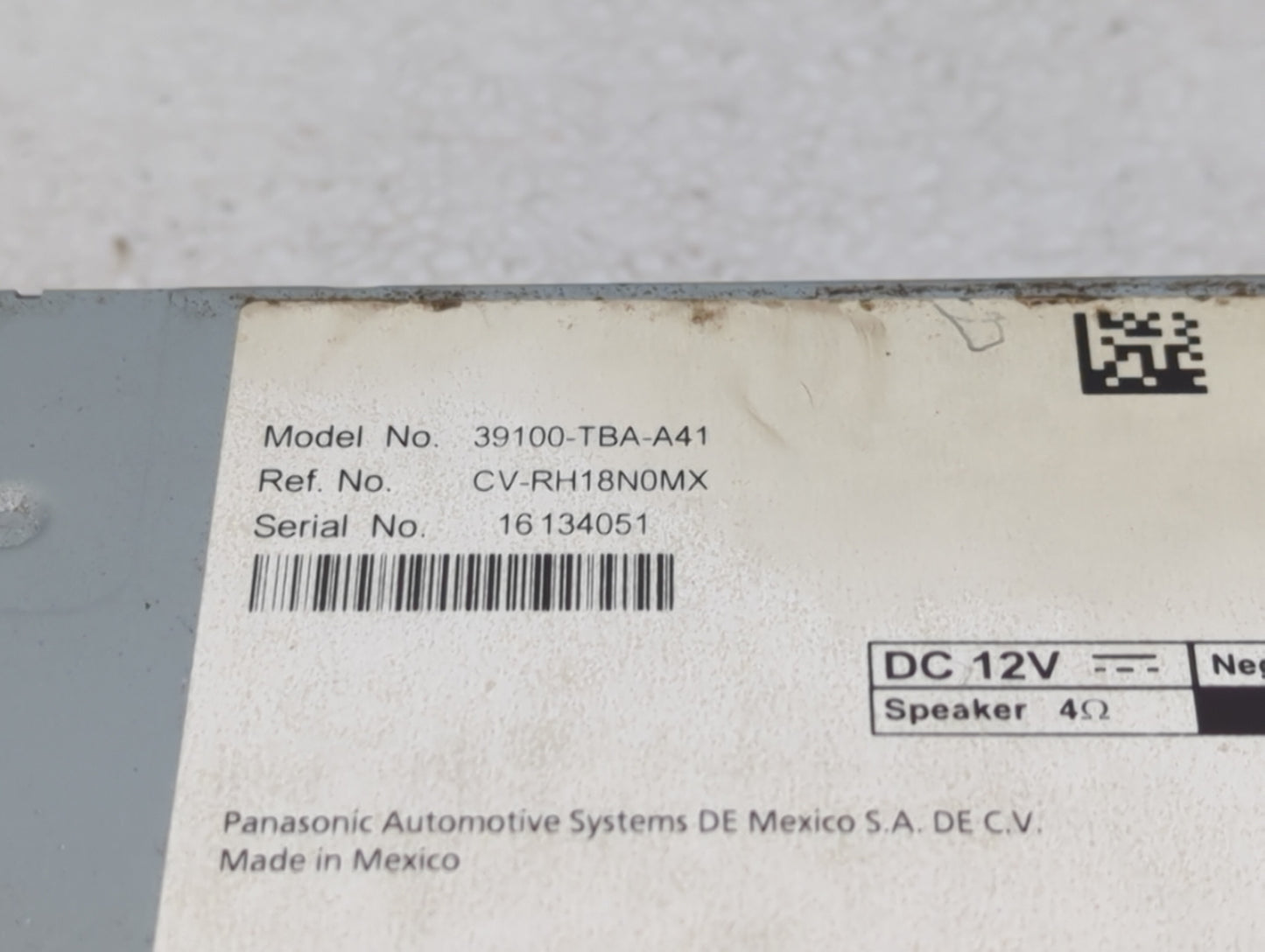 2019-2021 Honda Civic Radio AM FM Cd Player Receiver Replacement P/N:39100-TBA-A41 Fits Fits 2019 2020 2021 OEM Used Auto Pa