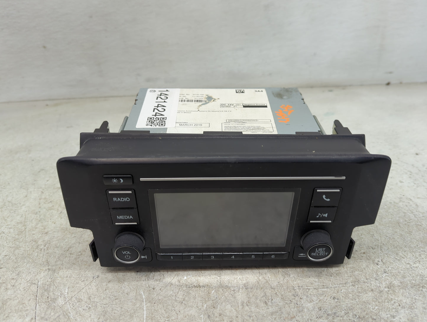 2019-2021 Honda Civic Radio AM FM Cd Player Receiver Replacement P/N:39100-TBA-A41 Fits Fits 2019 2020 2021 OEM Used Auto Pa