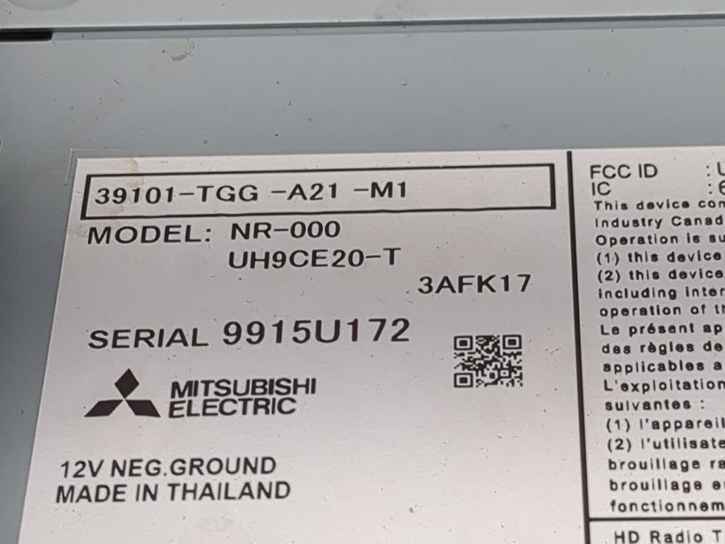 2019-2021 Honda Civic Radio AM FM Cd Player Receiver Replacement P/N:39101-TGG-A21-M1 NR-000, UH9CE20-T Fits Fits 2019 2020 