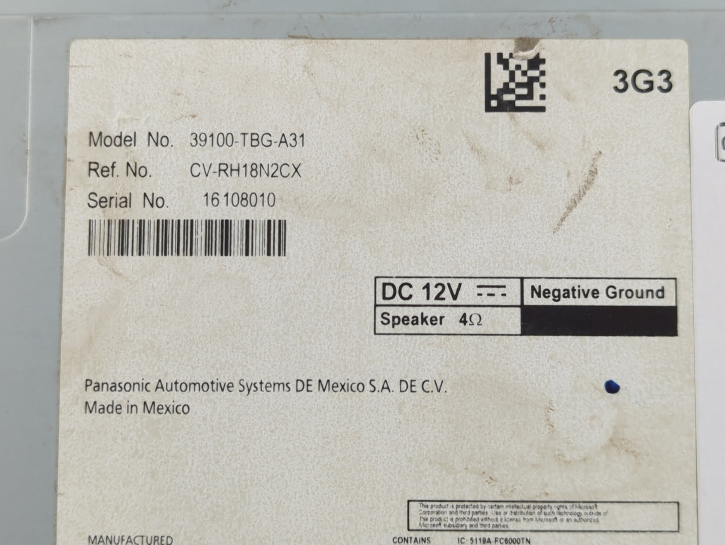 2019-2021 Honda Civic Radio AM FM Cd Player Receiver Replacement P/N:39100-TBG-A31 Fits Fits 2019 2020 2021 OEM Used Auto Pa