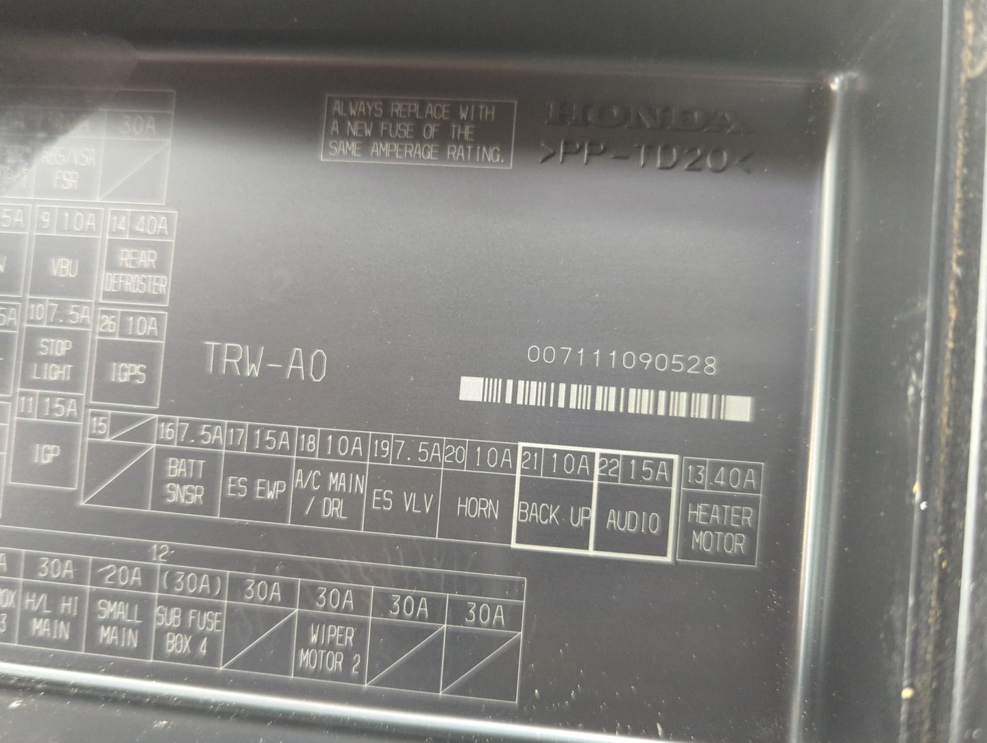 2019-2021 Honda Clarity Fusebox Fuse Box Panel Relay Module P/N:TRW-A0 Fits Fits 2019 2020 2021 OEM Used Auto Parts - Oemuse