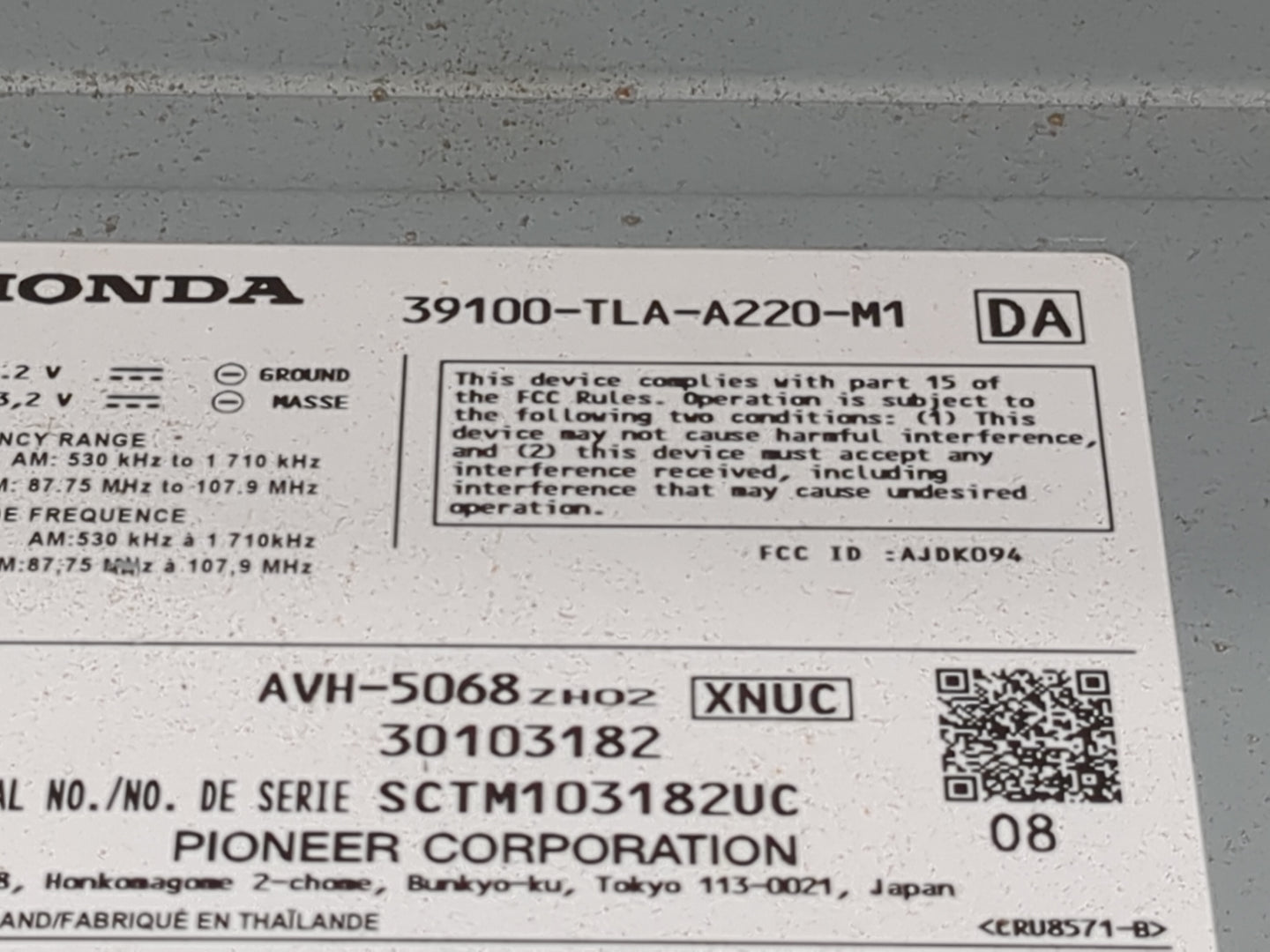 2018-2021 Honda Cr-V Radio AM FM Cd Player Receiver Replacement P/N:39100-TLA-A220-M1 AVH-5068 Fits Fits 2018 2019 2020 2021