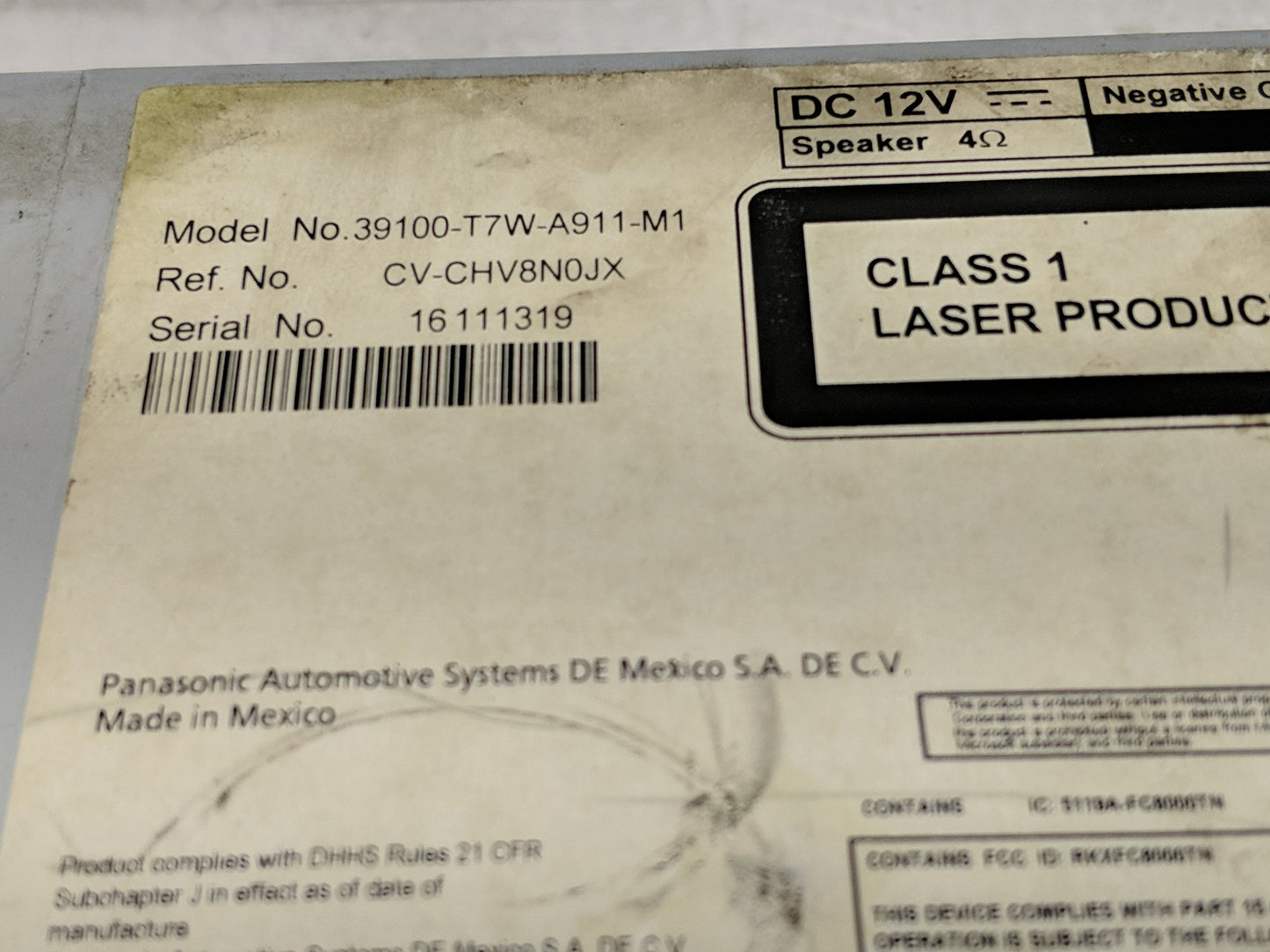 2019-2022 Honda Hr-V Radio AM FM Cd Player Receiver Replacement P/N:39100-T7W-A911-M1 Fits Fits 2019 2020 2021 2022 OEM Used