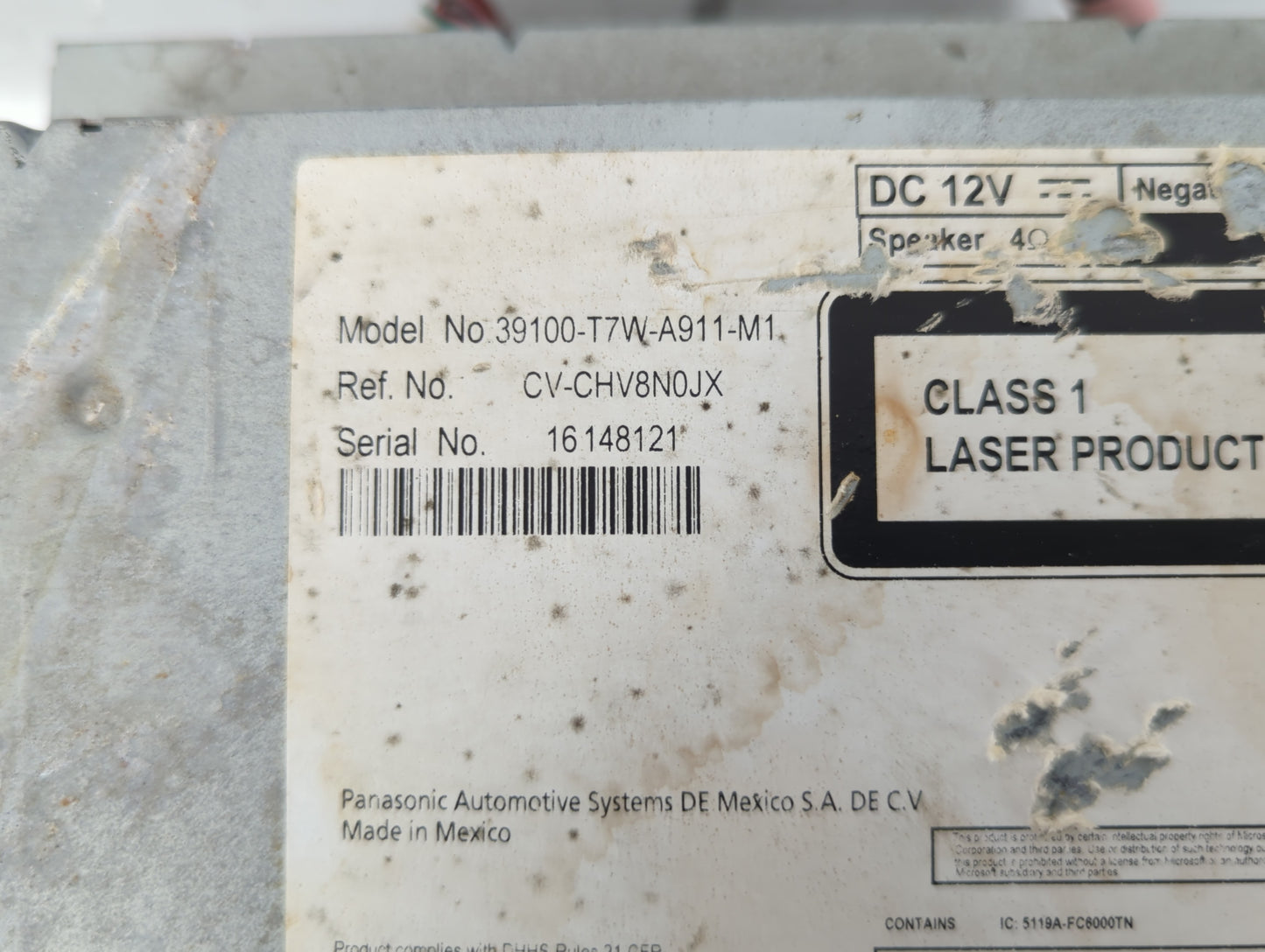 2019-2020 Honda Hr-V Radio AM FM Cd Player Receiver Replacement P/N:39100-T7W-A911-M1 Fits Fits 2019 2020 OEM Used Auto Part