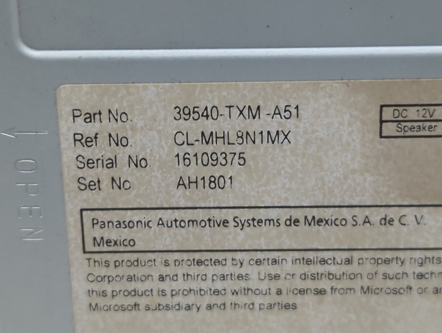 2019-2022 Honda Insight Radio AM FM Cd Player Receiver Replacement P/N:39540-TXM-A51 Fits Fits 2019 2020 2021 2022 OEM Used 