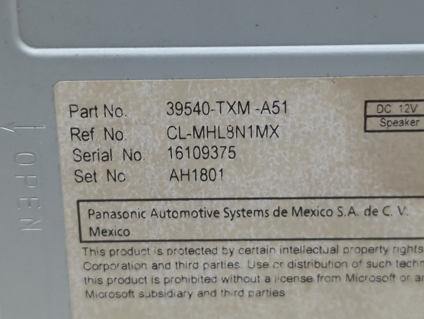 2019-2022 Honda Insight Radio AM FM Cd Player Receiver Replacement P/N:39540-TXM-A51 Fits Fits 2019 2020 2021 2022 OEM Used 