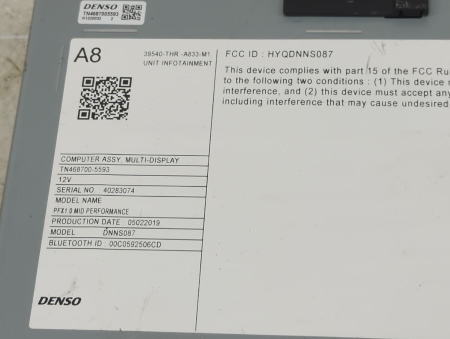 2019 Honda Odyssey Radio AM FM Cd Player Receiver Replacement P/N:39540-THR-A833-M1 HYQDNNS087, TN468700-5593, DNNS087 Fits 