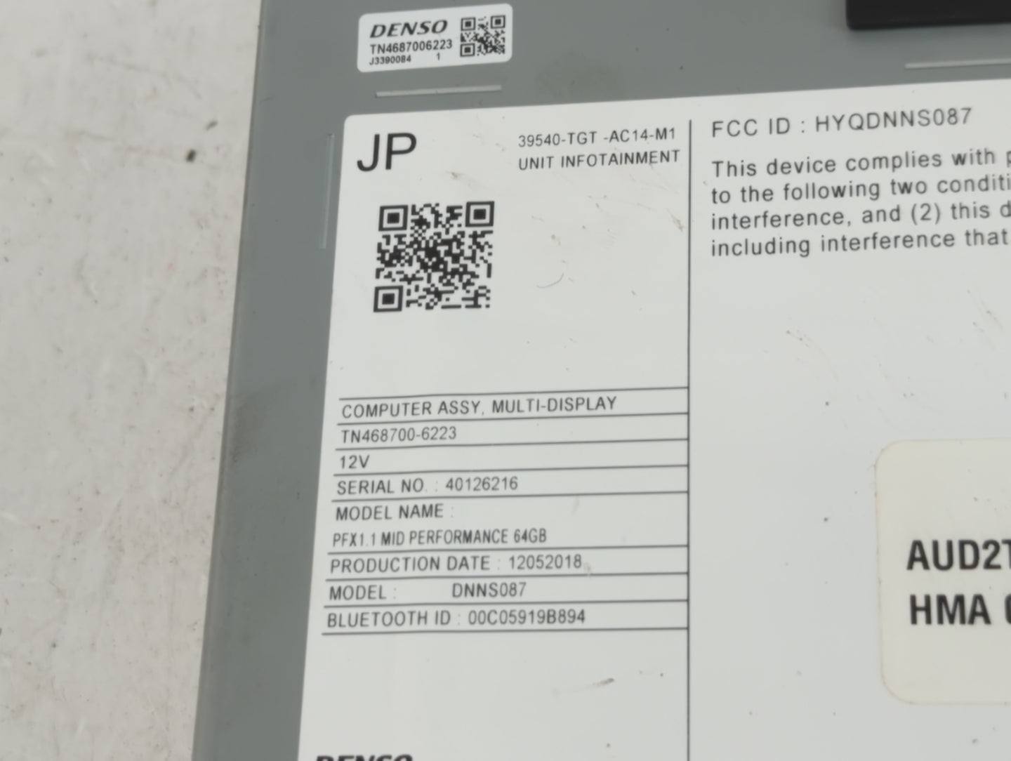 2019-2020 Honda Passport Radio AM FM Cd Player Receiver Replacement P/N:39540-TGT-AC14-M1 Fits Fits 2019 2020 OEM Used Auto 