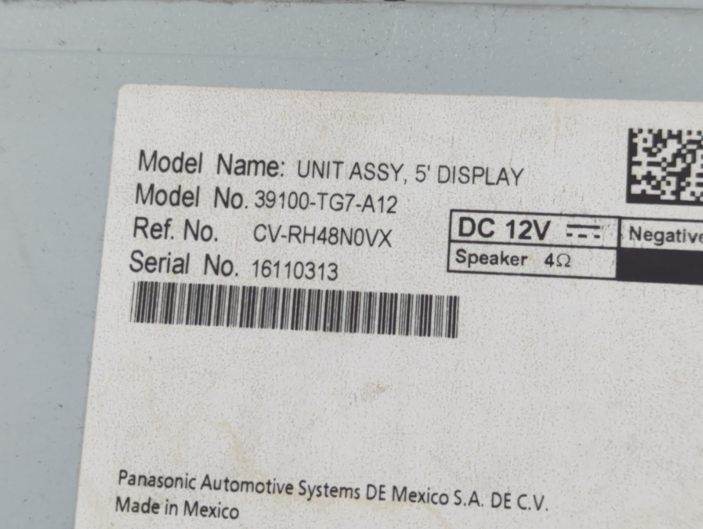 2016-2019 Honda Pilot Radio AM FM Cd Player Receiver Replacement P/N:39100-TG7-A12 Fits Fits 2016 2017 2018 2019 OEM Used Au