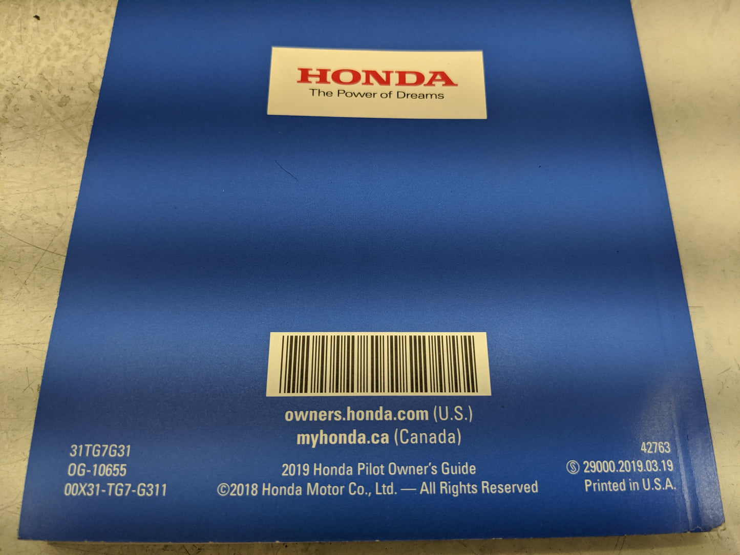 2019 Honda Pilot Owners Manual Book Guide P/N:00X31-TG7-G311 OEM Used Auto Parts - Oemusedautoparts1.com