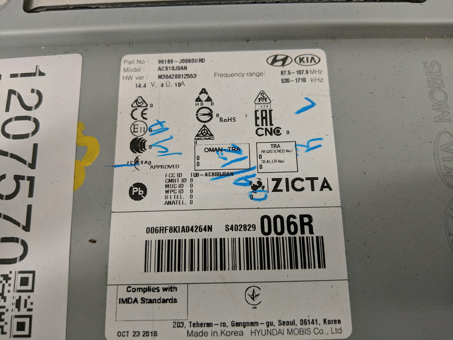 2018-2022 Hyundai Accent Radio AM FM Cd Player Receiver Replacement P/N:96180-J0060URD Fits Fits 2018 2019 2020 2021 2022 OE