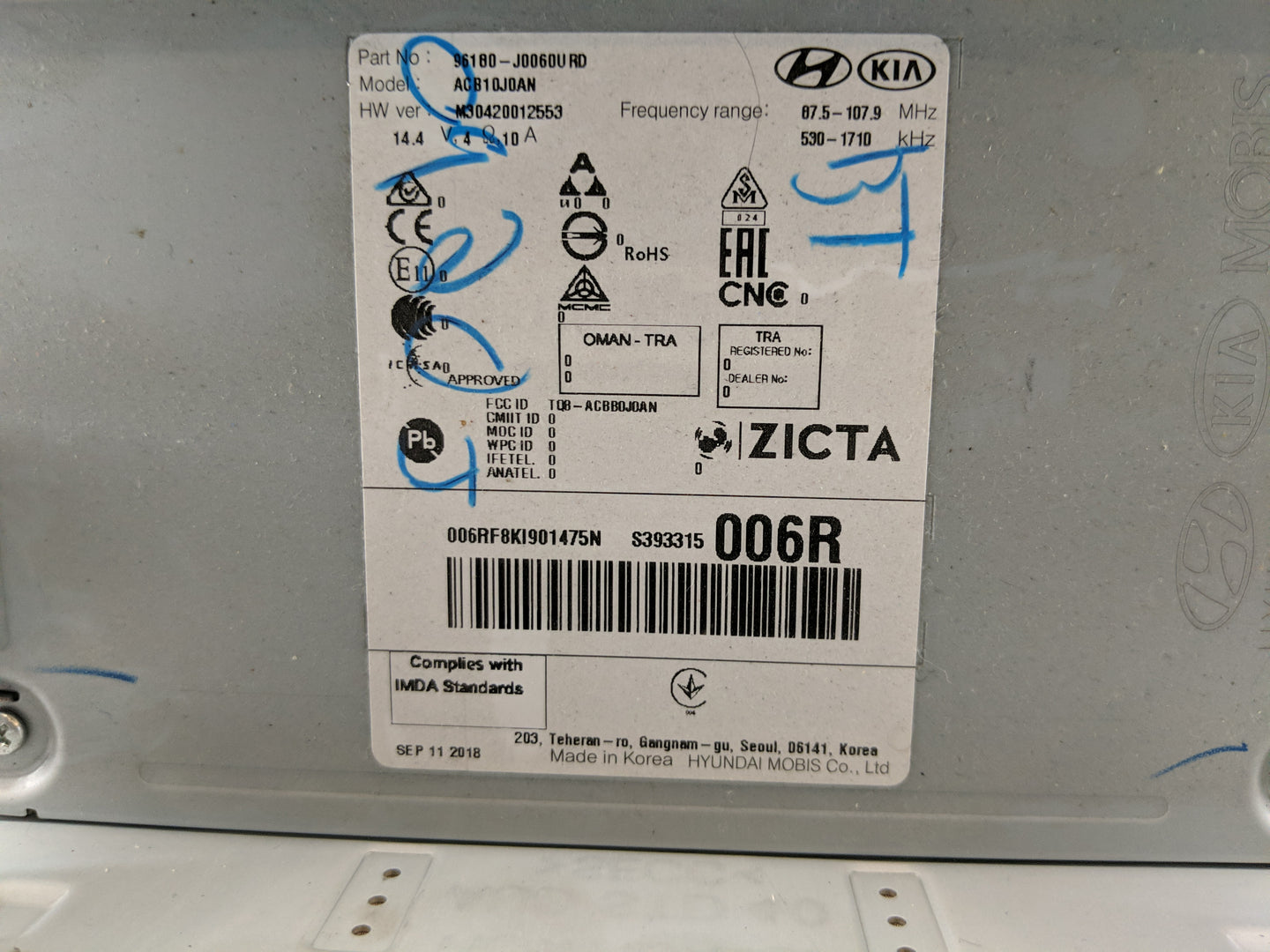 2018-2022 Hyundai Accent Radio AM FM Cd Player Receiver Replacement P/N:96180-J0060URD Fits Fits 2018 2019 2020 2021 2022 OE
