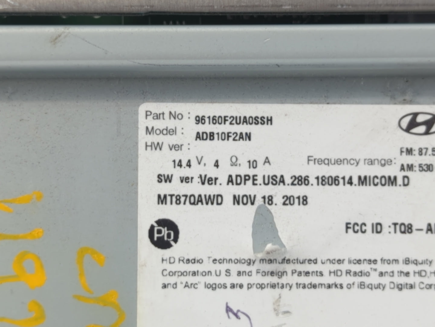 2019-2020 Hyundai Elantra Radio AM FM Cd Player Receiver Replacement P/N:96160F2UA0SSH Fits Fits 2019 2020 OEM Used Auto Par