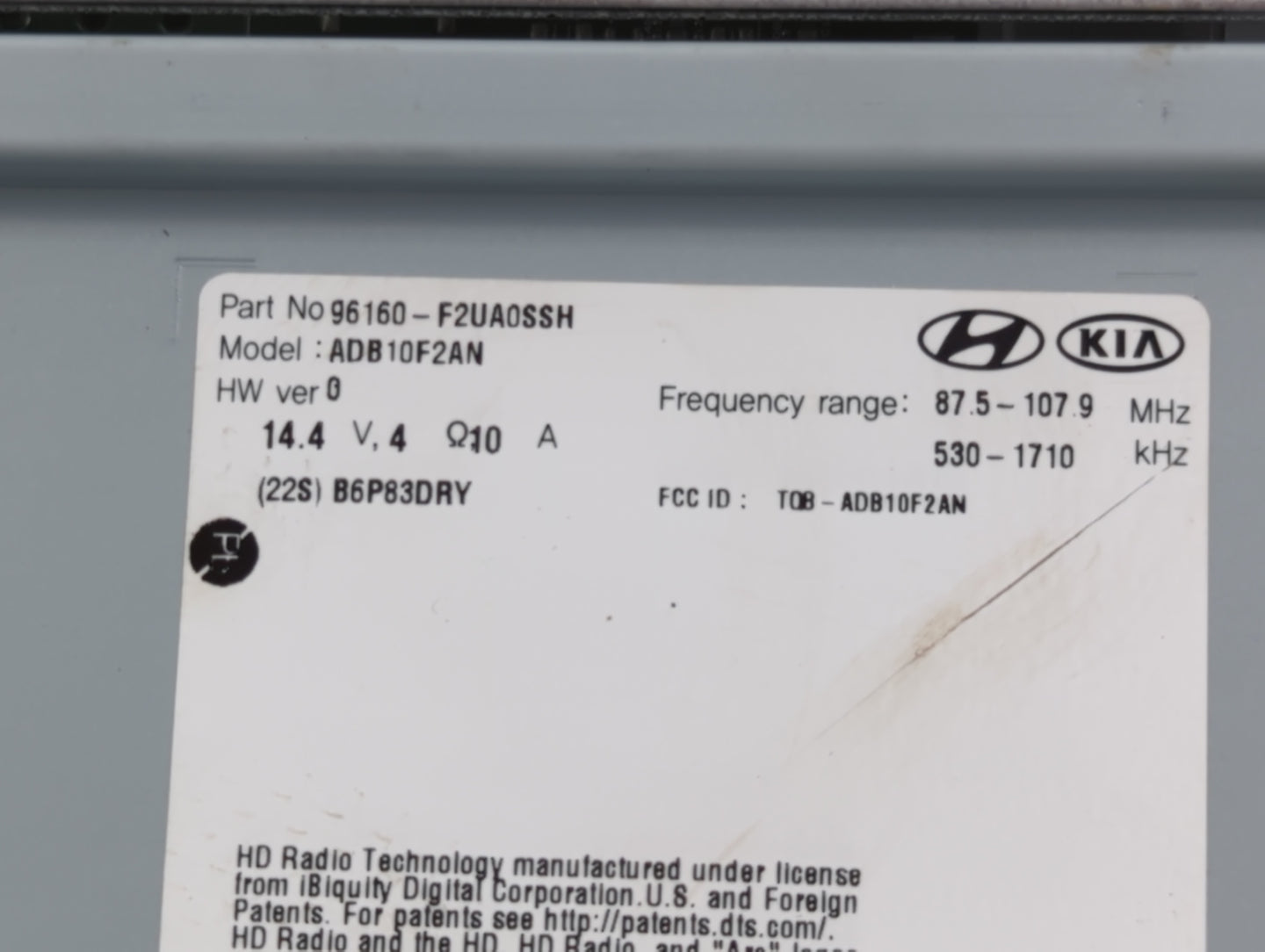 2021-2022 Hyundai Elantra Radio AM FM Cd Player Receiver Replacement P/N:96160-F2UA0SSH Fits Fits 2021 2022 OEM Used Auto Pa