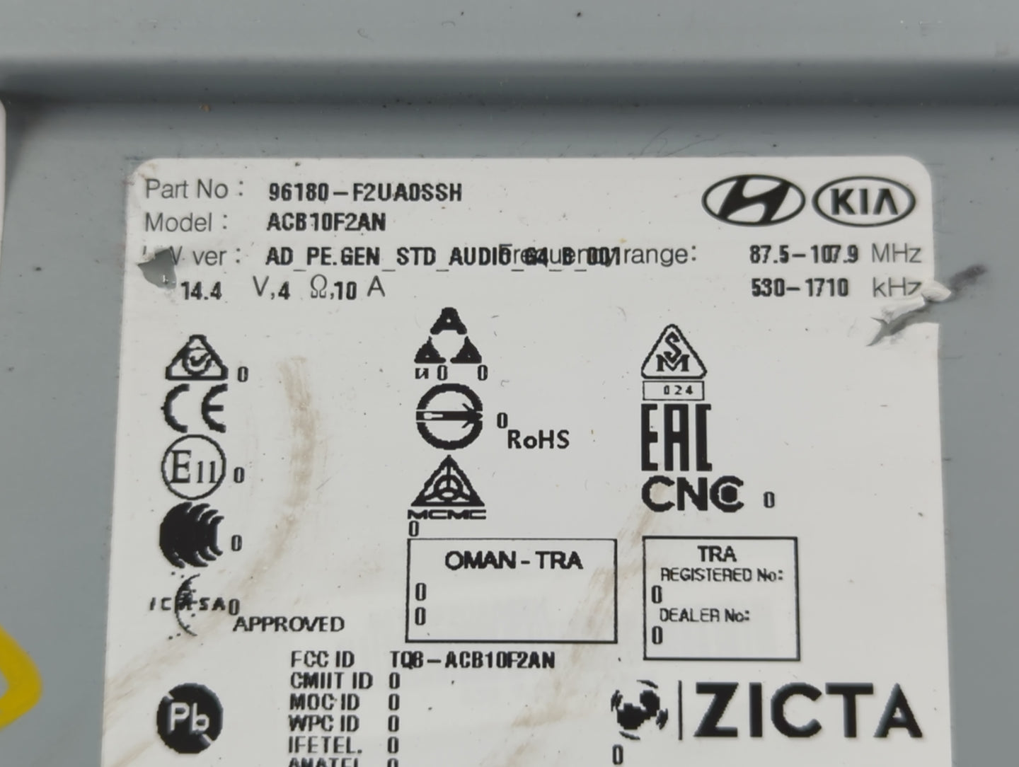2019-2020 Hyundai Elantra Radio AM FM Cd Player Receiver Replacement P/N:96180-F2UA0SSH Fits Fits 2019 2020 OEM Used Auto Pa