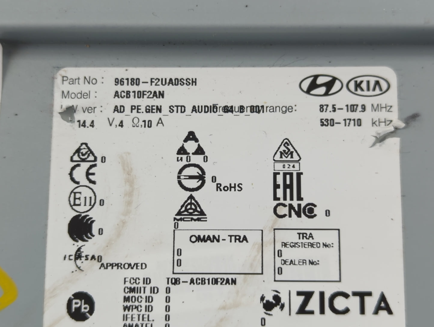 2019-2020 Hyundai Elantra Radio AM FM Cd Player Receiver Replacement P/N:96180-F2UA0SSH Fits Fits 2019 2020 OEM Used Auto Pa