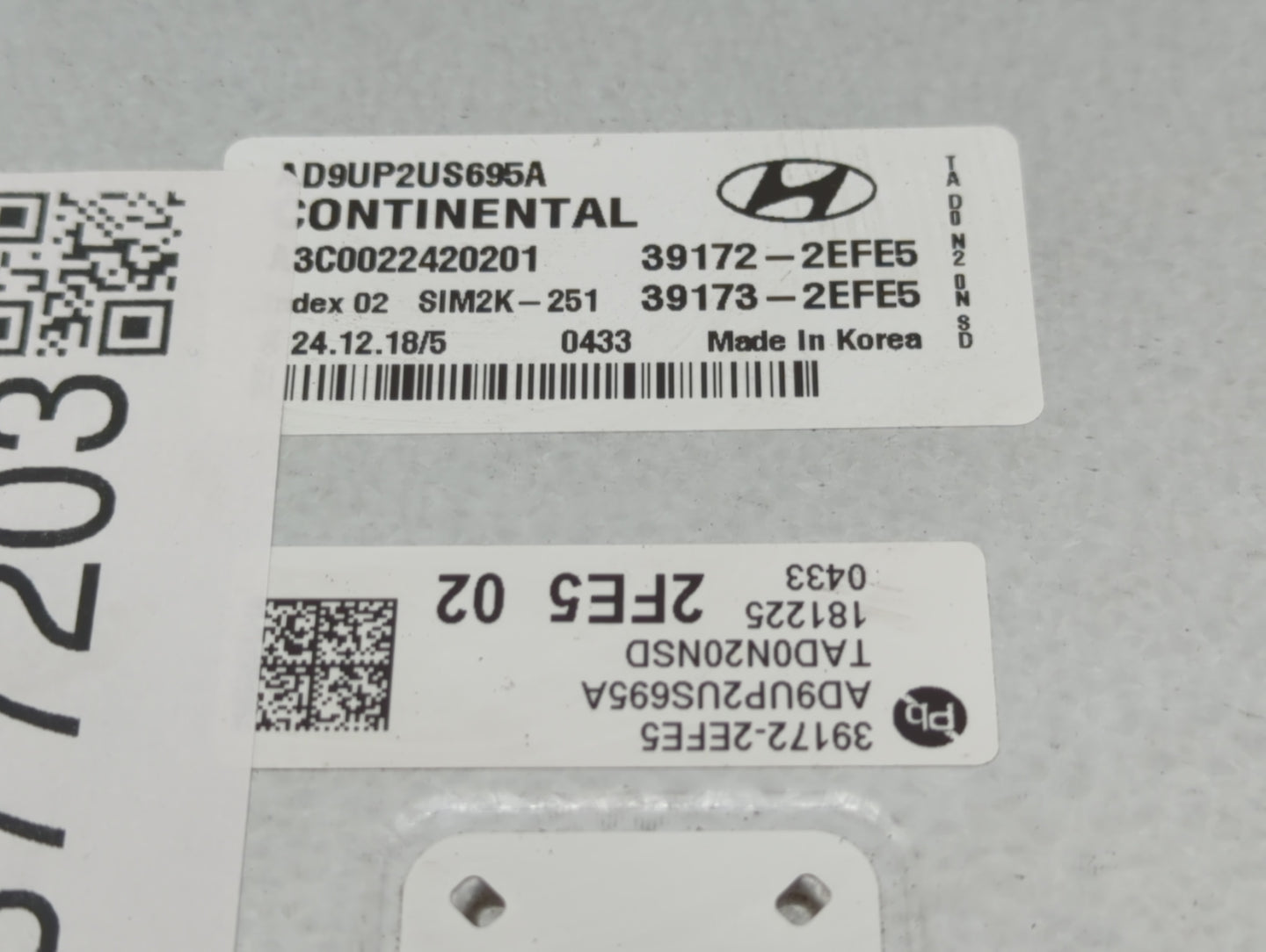 2019 Hyundai Elantra PCM Engine Control Computer ECU ECM PCU OEM P/N:39172-2EFE5 39173-2EFE5 Fits OEM Used Auto Parts - Oemu