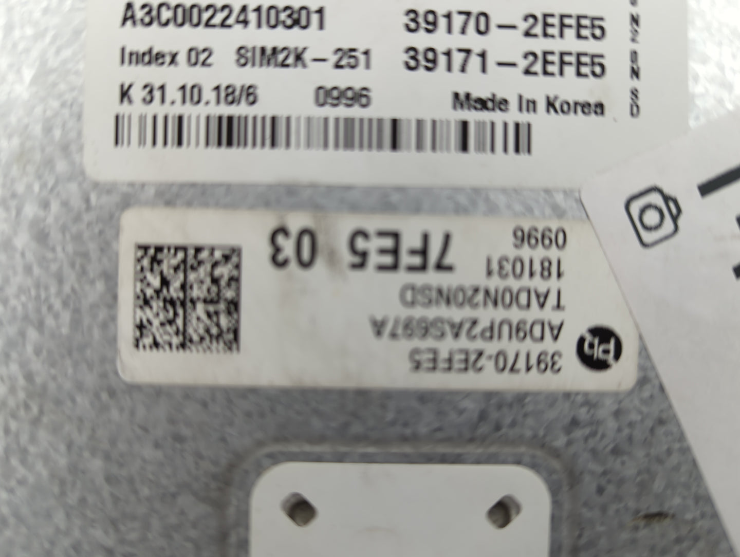 2019 Hyundai Elantra PCM Engine Control Computer ECU ECM PCU OEM P/N:39171-2EFE5 39170-2EFE5 Fits OEM Used Auto Parts - Oemu