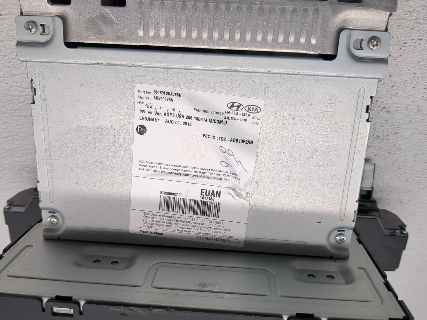2019-2020 Hyundai Elantra Radio AM FM Cd Player Receiver Replacement P/N:96160F2UA0SSH Fits Fits 2019 2020 OEM Used Auto Par