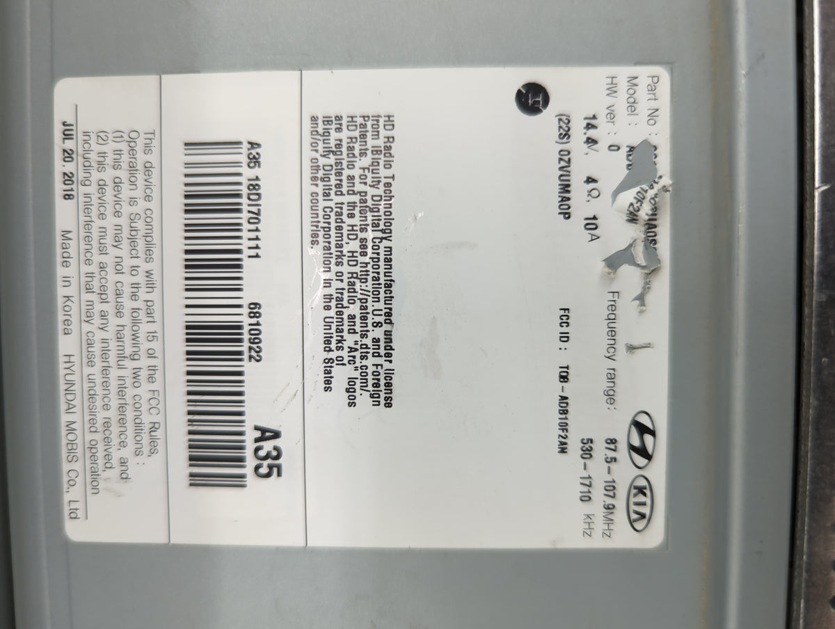2019-2020 Hyundai Elantra Information Radio Display Screen - Oemusedautoparts1.com